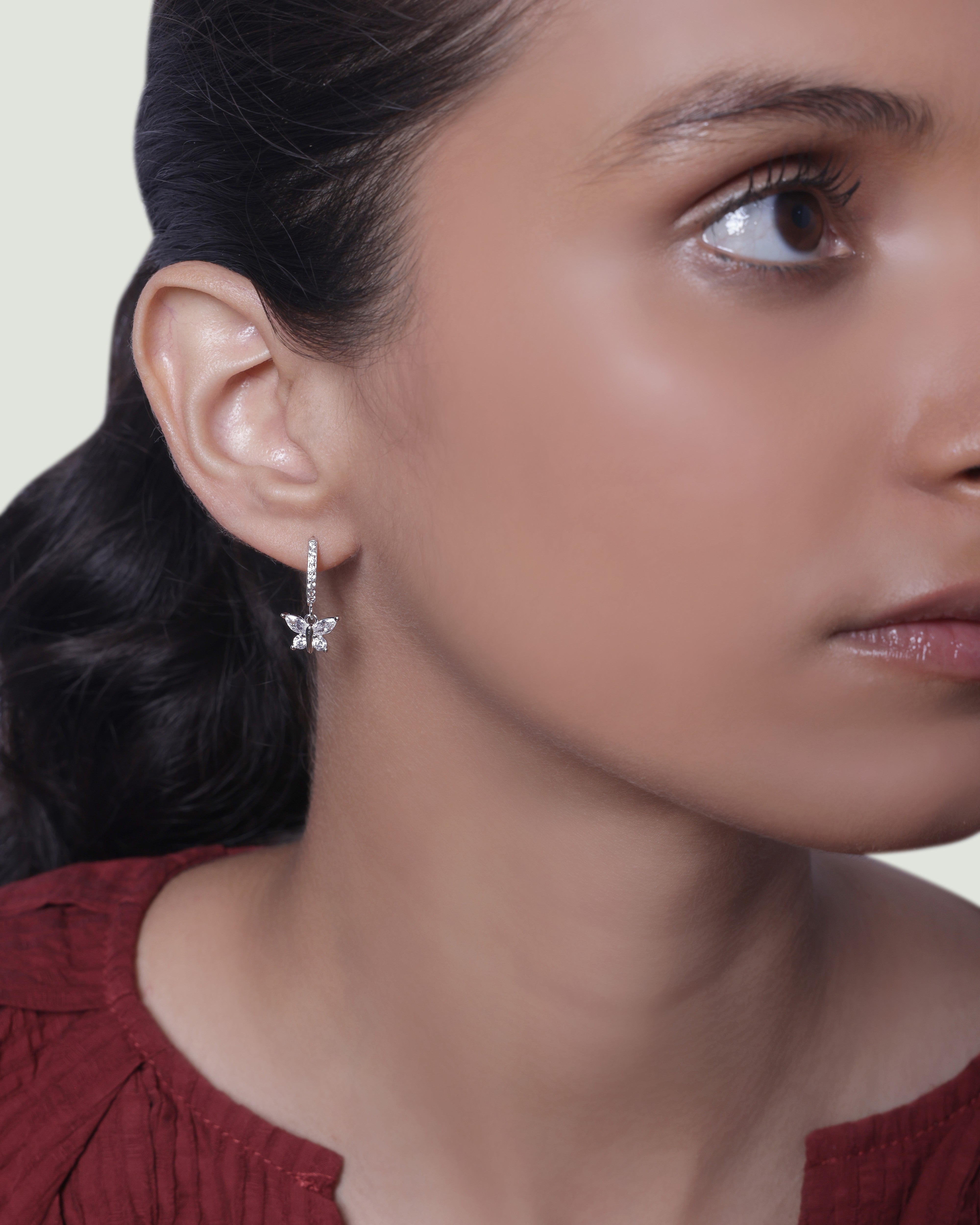 Radiant Butterfly Silver Hoop Earring