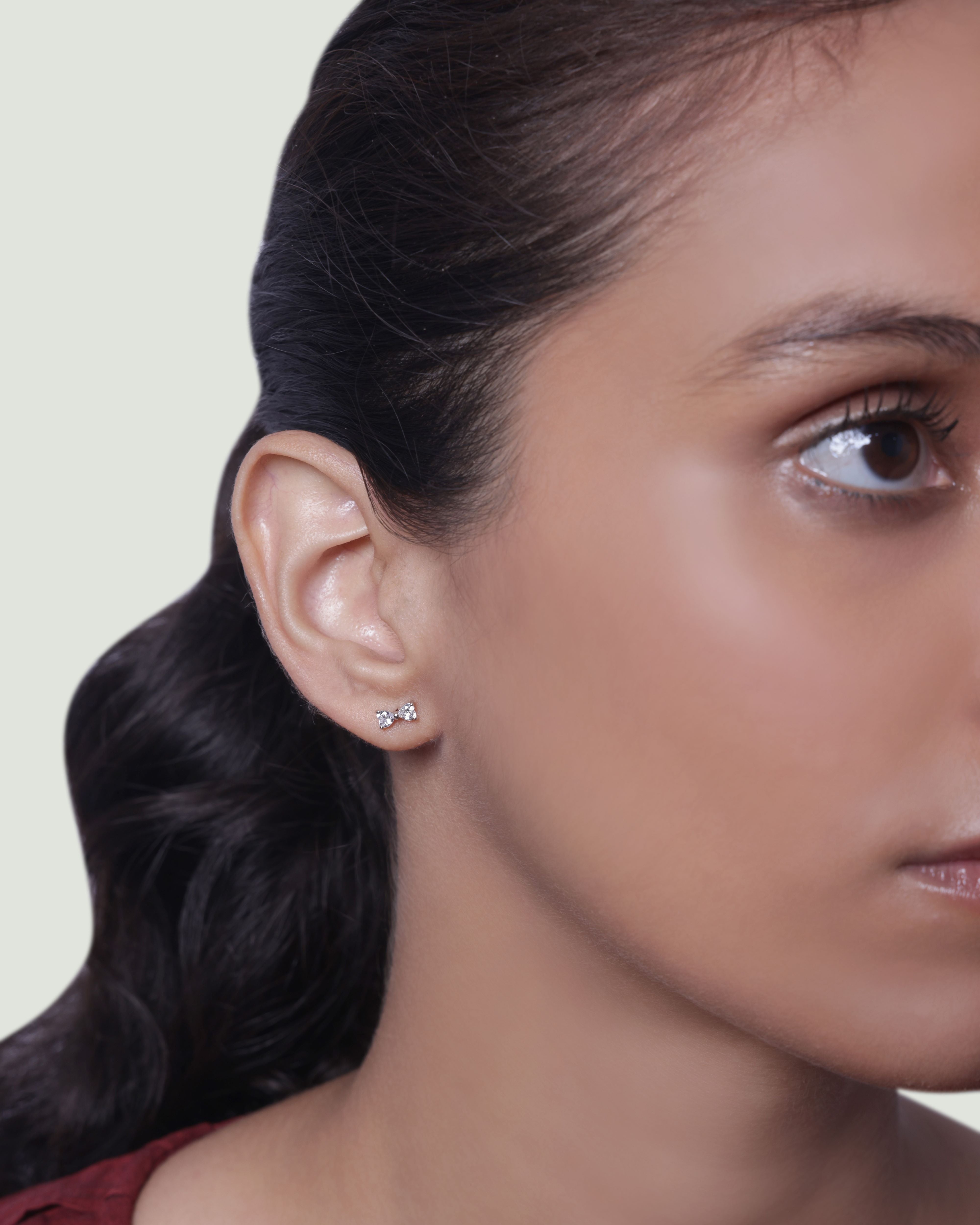 Minimal Two Stone Bow Studs Earring