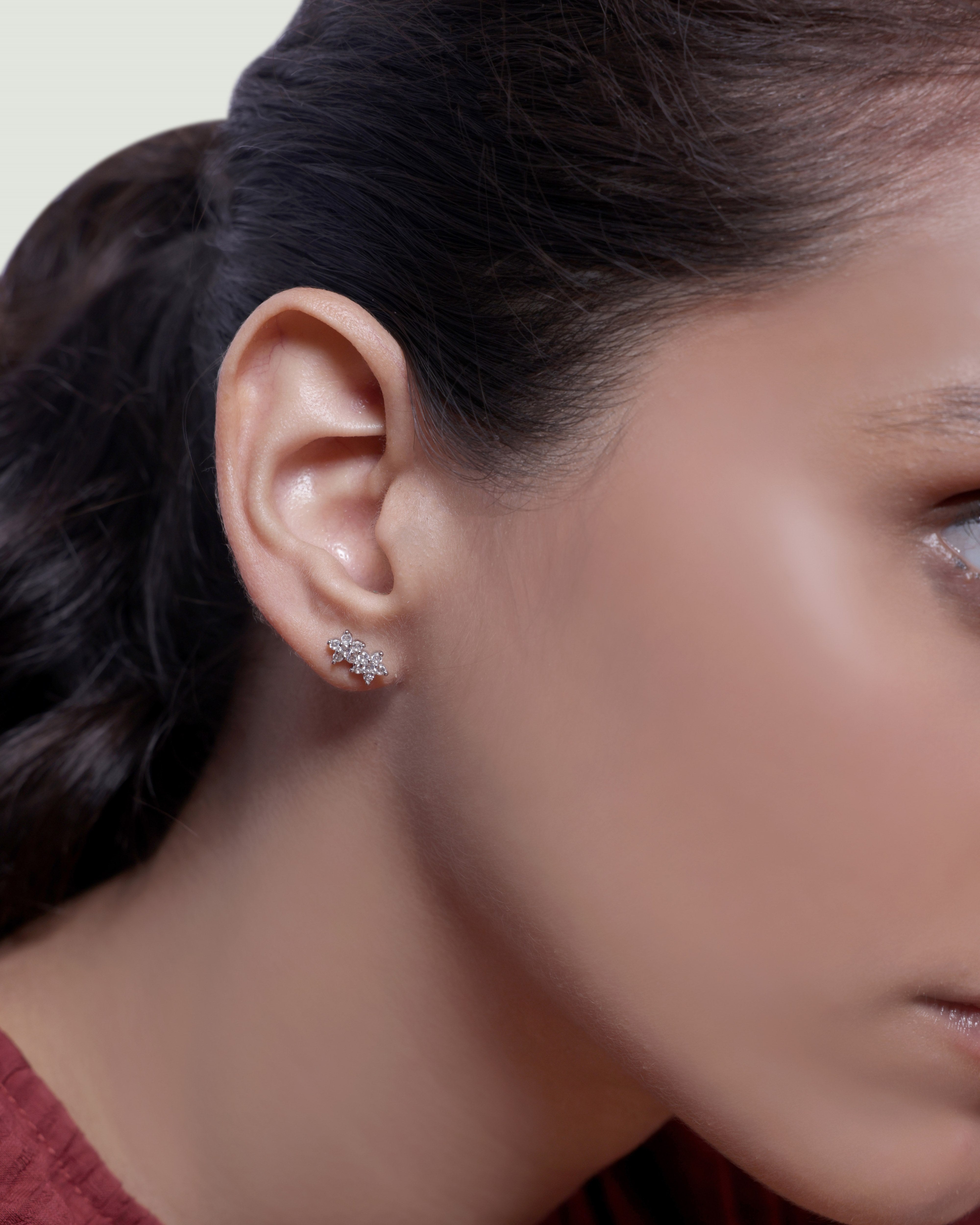 Twin Flower Zircon Paved Studs Earring