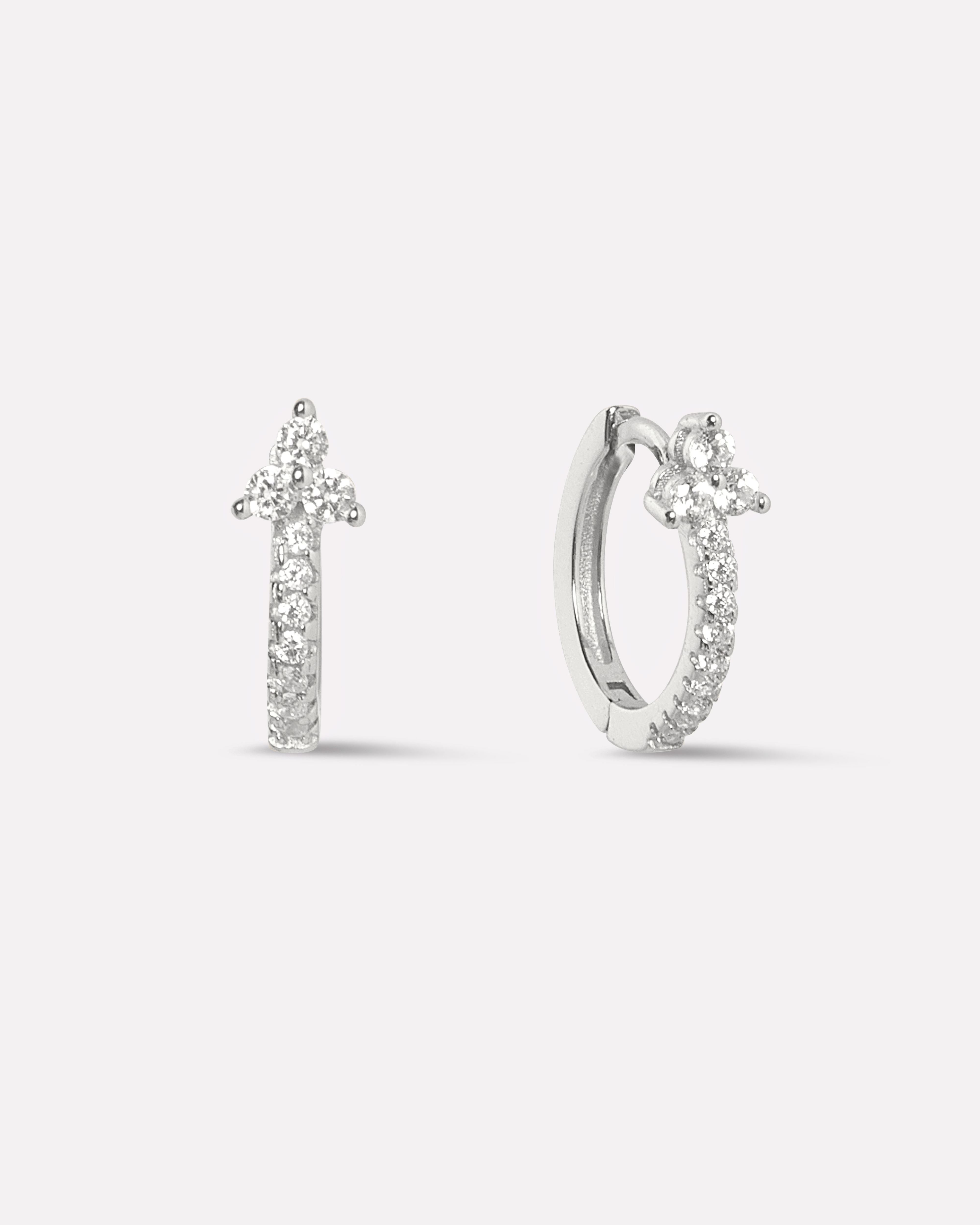 Rhodium Tri Zirconia Hoop Silver Earrings Silverfied Jewelry