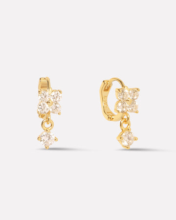 Four Petal Flower Drop Hoop Earrings