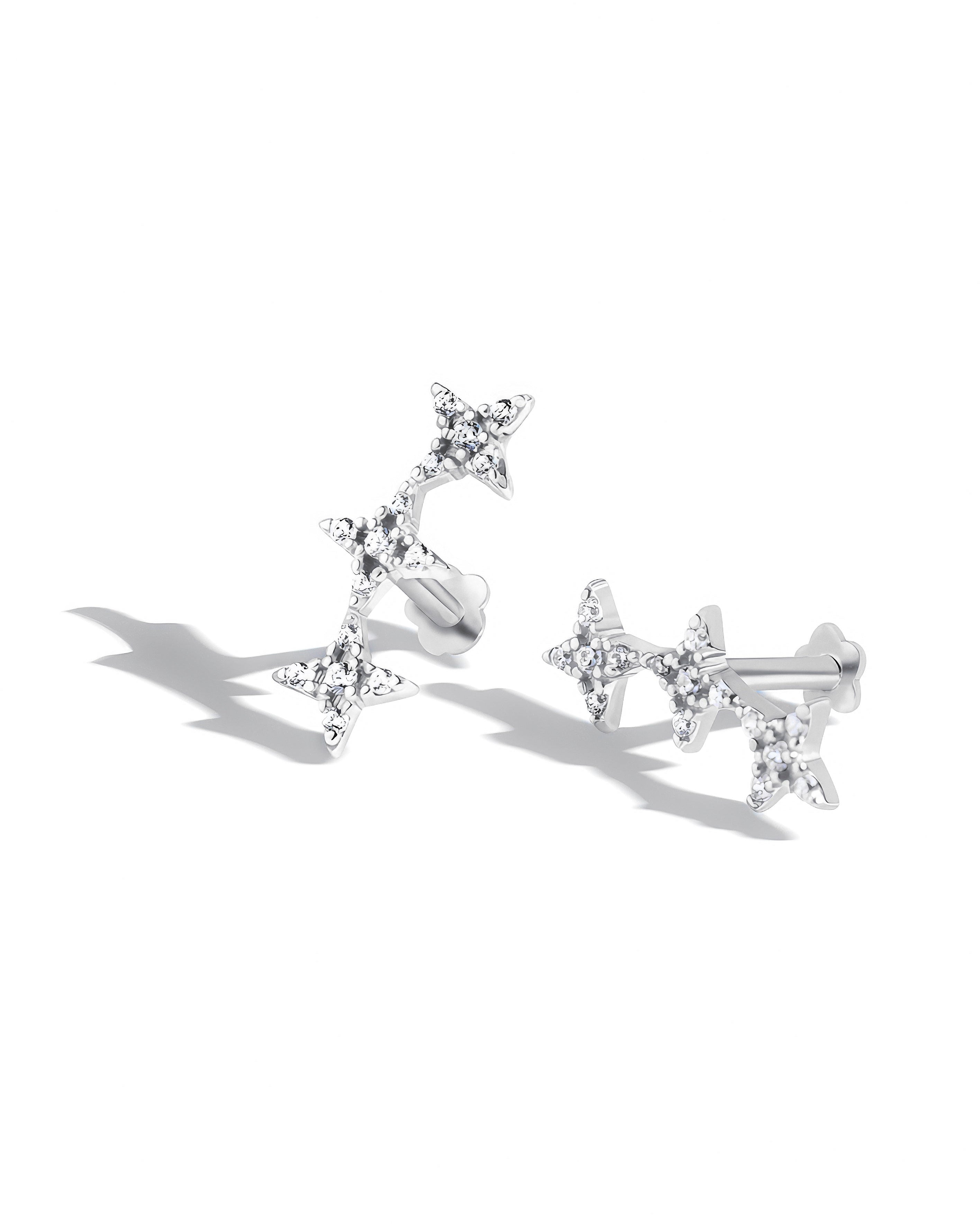 Stardust Trio Stud – Rhodium Plated Flat Back Studs