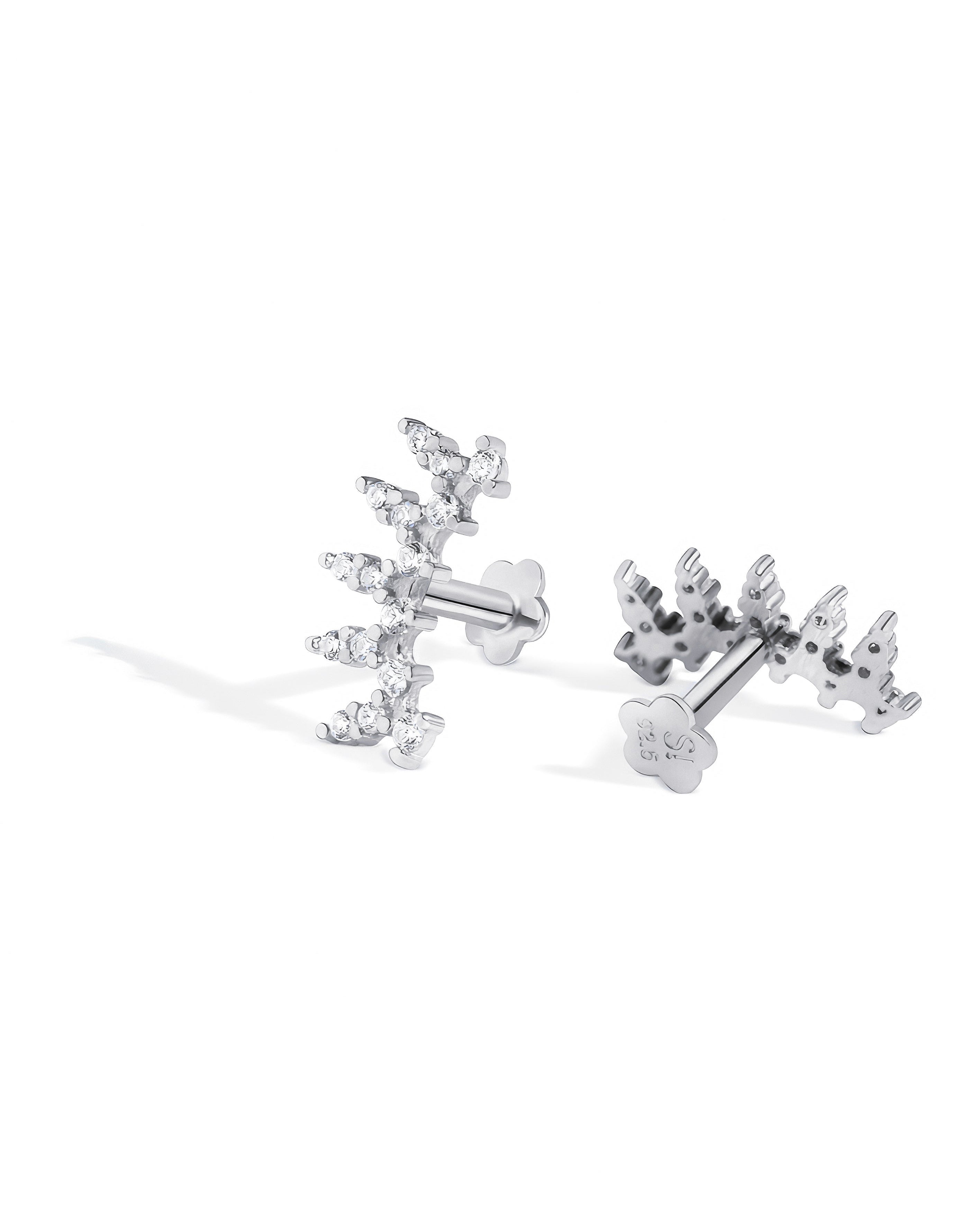Crown Arc Zircon Stud - Rhodium Plated Flat Back
