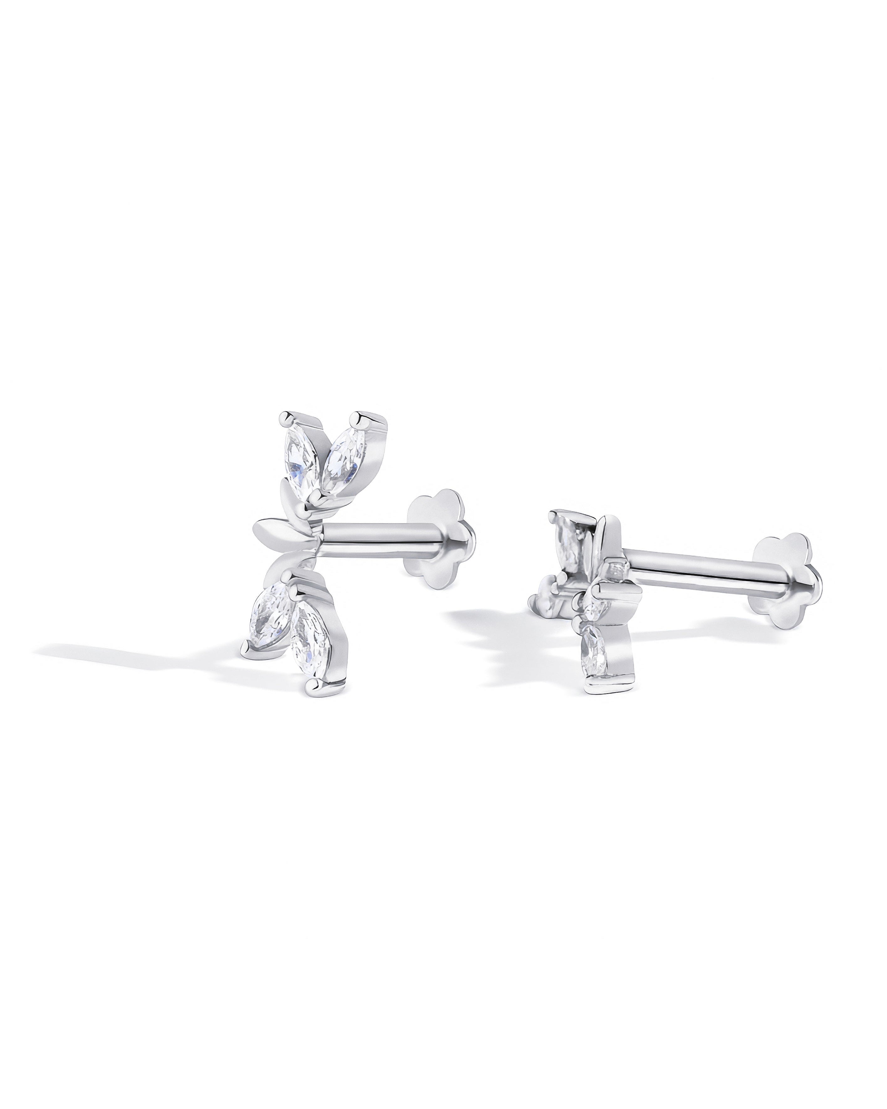 Lumiere Leaf Stud - Rhodium Plated Earrings