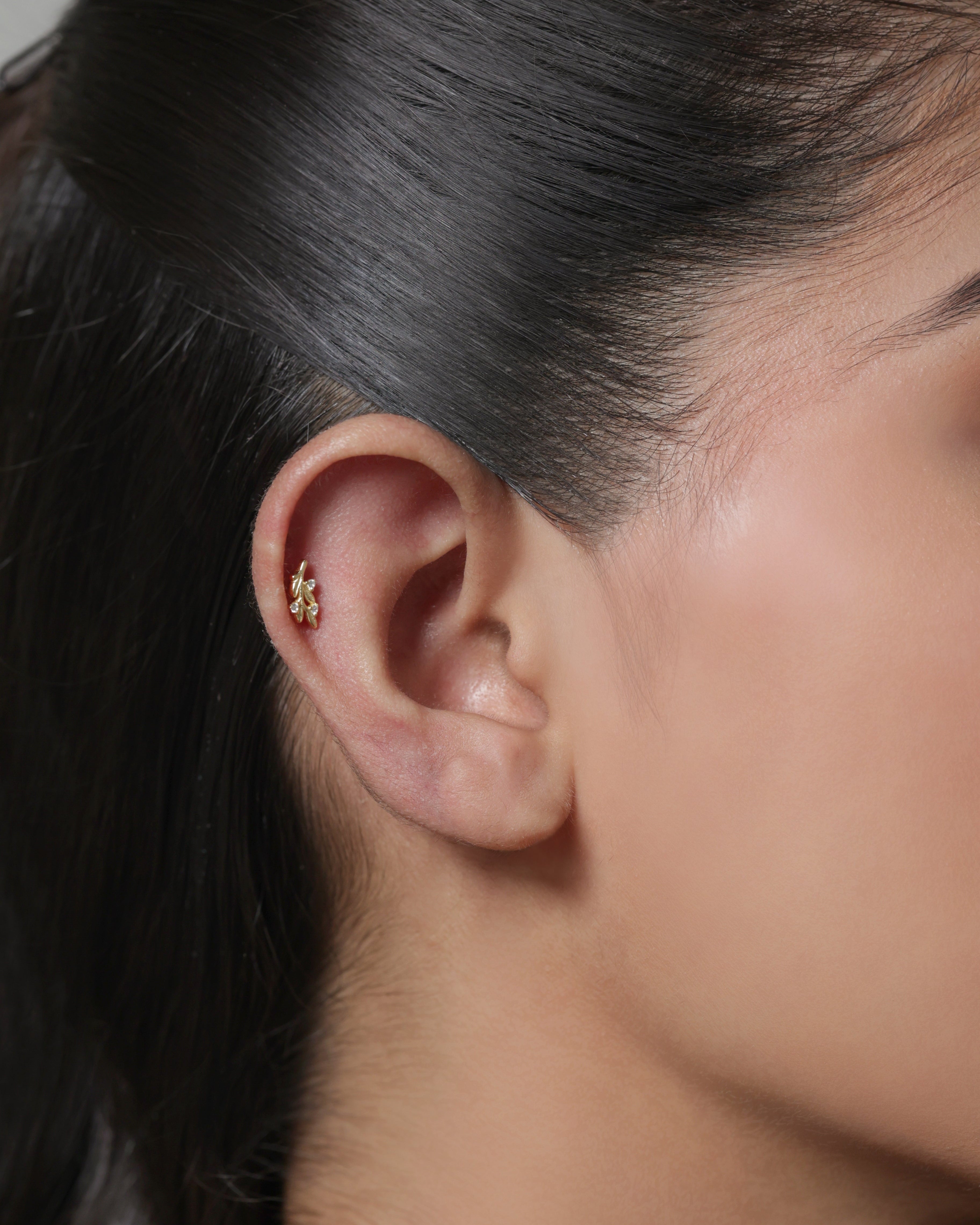 Leaflet Sparkle Stud - 14K Gold Plated Earrings