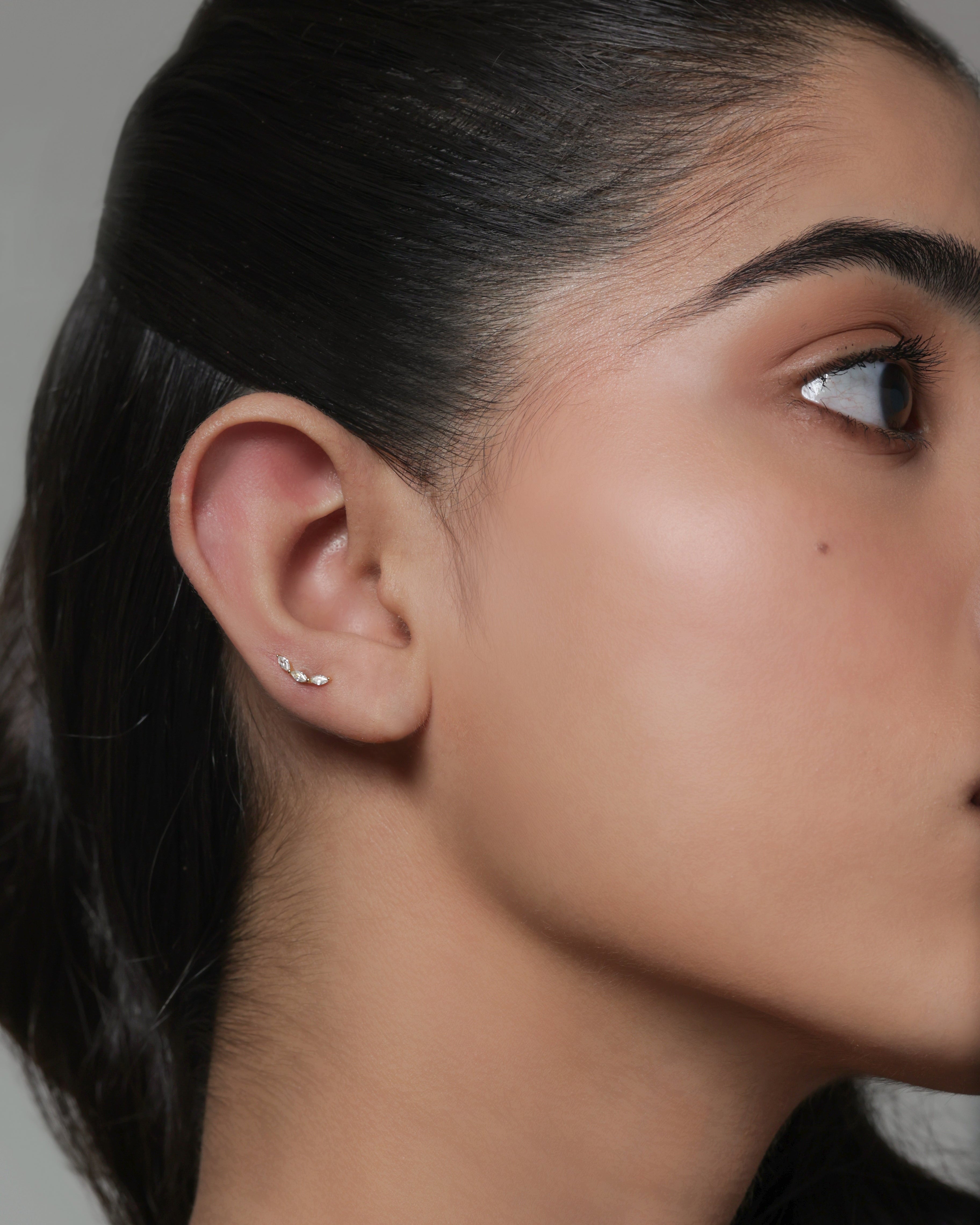 Minimalist Marquise Climber – 14K Gold Plated Flat Back Studs