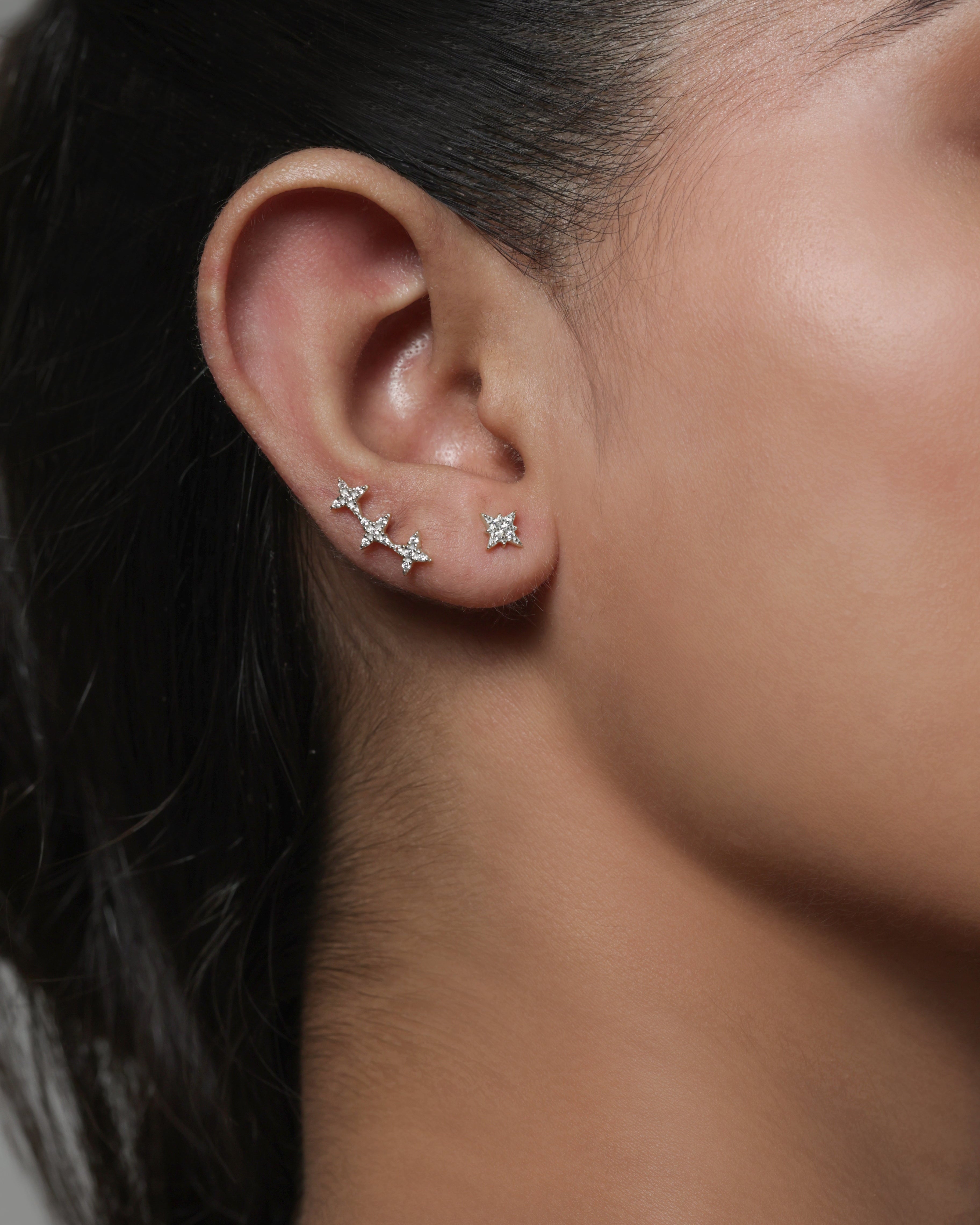 Stardust Trio Stud – Rhodium Plated Flat Back Studs