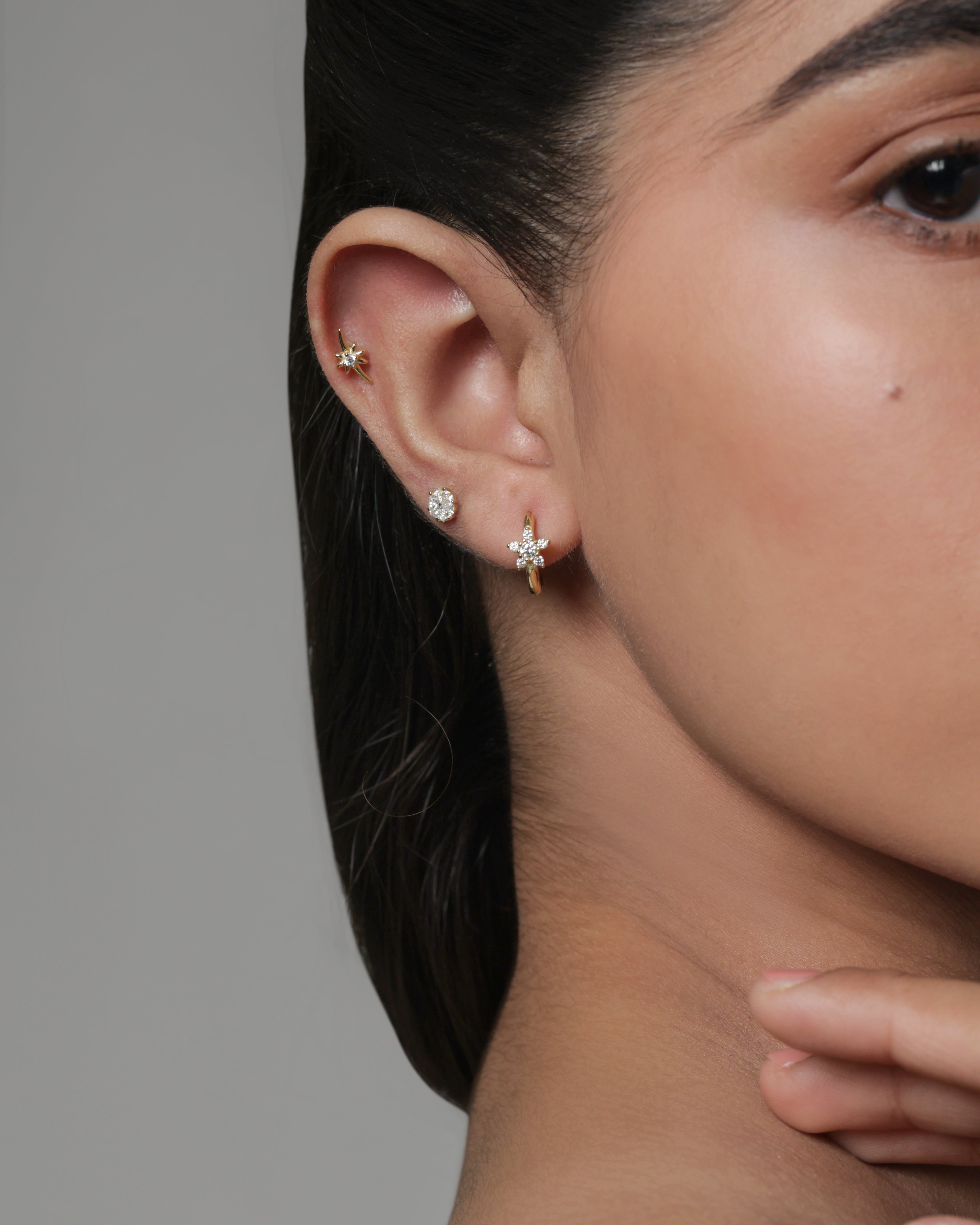 Zirconia Bouquet Floral Stud – 14K Gold Plated Flat Back Studs