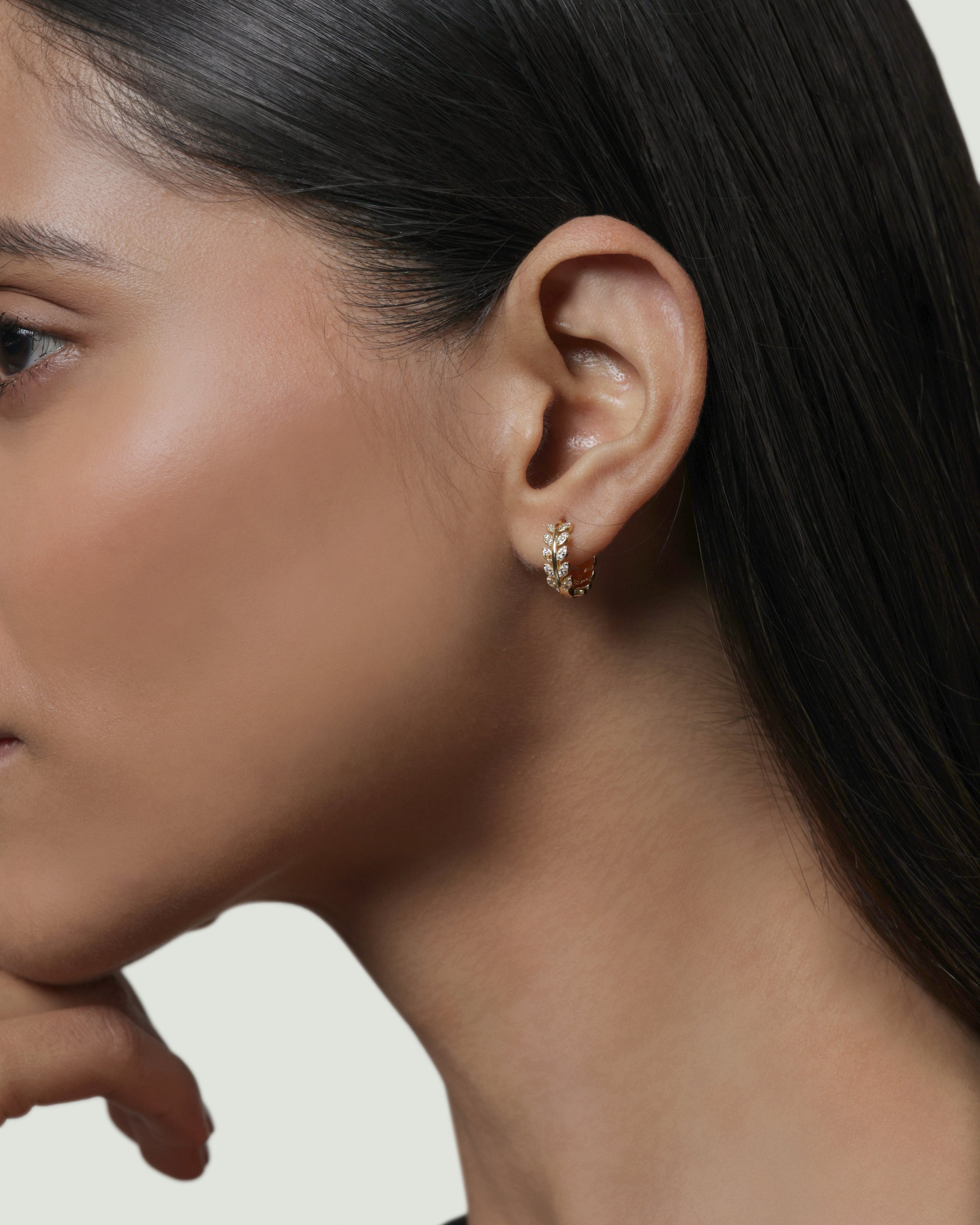Zirconia Leaf Hoops Multiple Sizes Hoop Earring