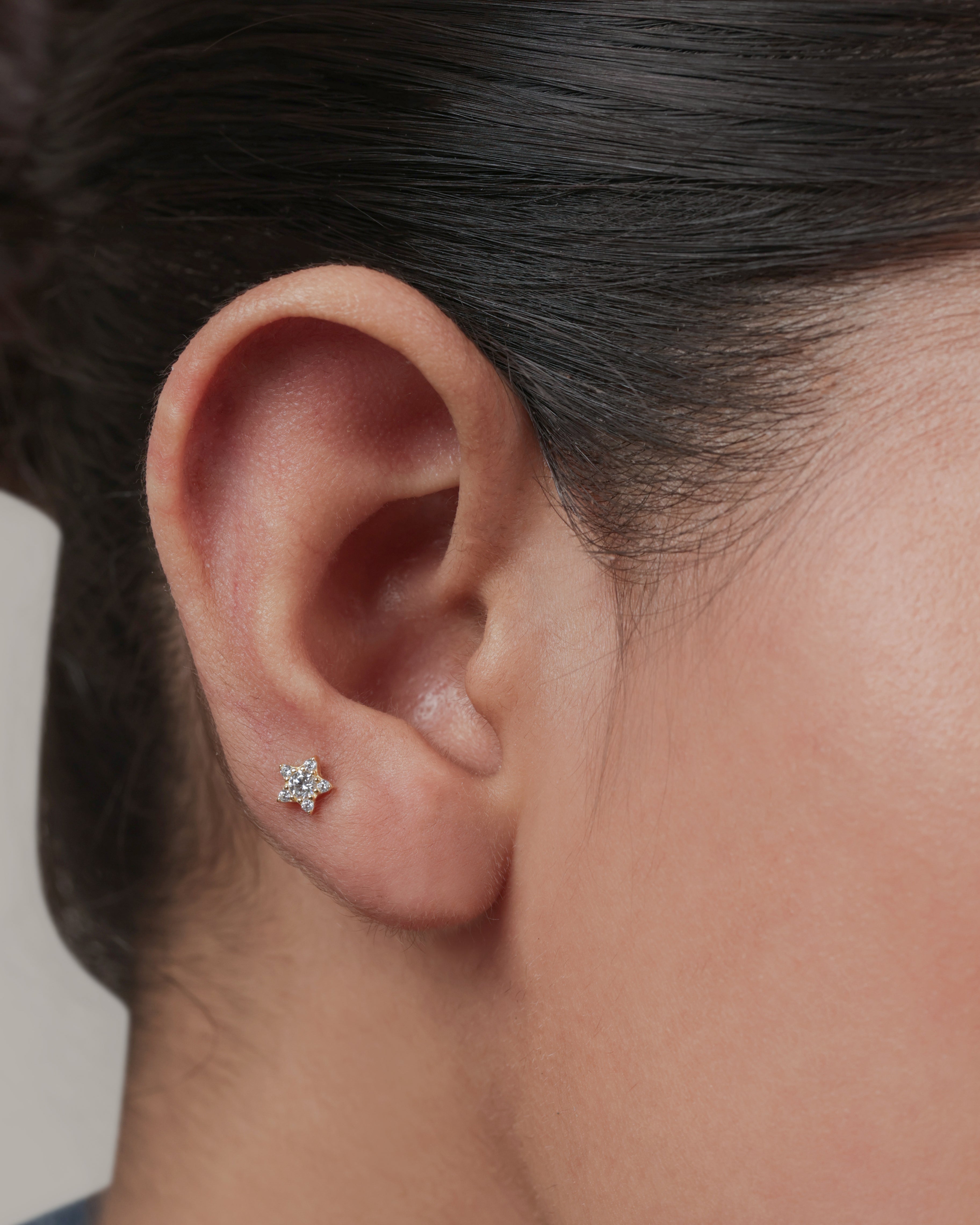 Star Threaded - Flat Back Screw Stud - 18K Gold Plated