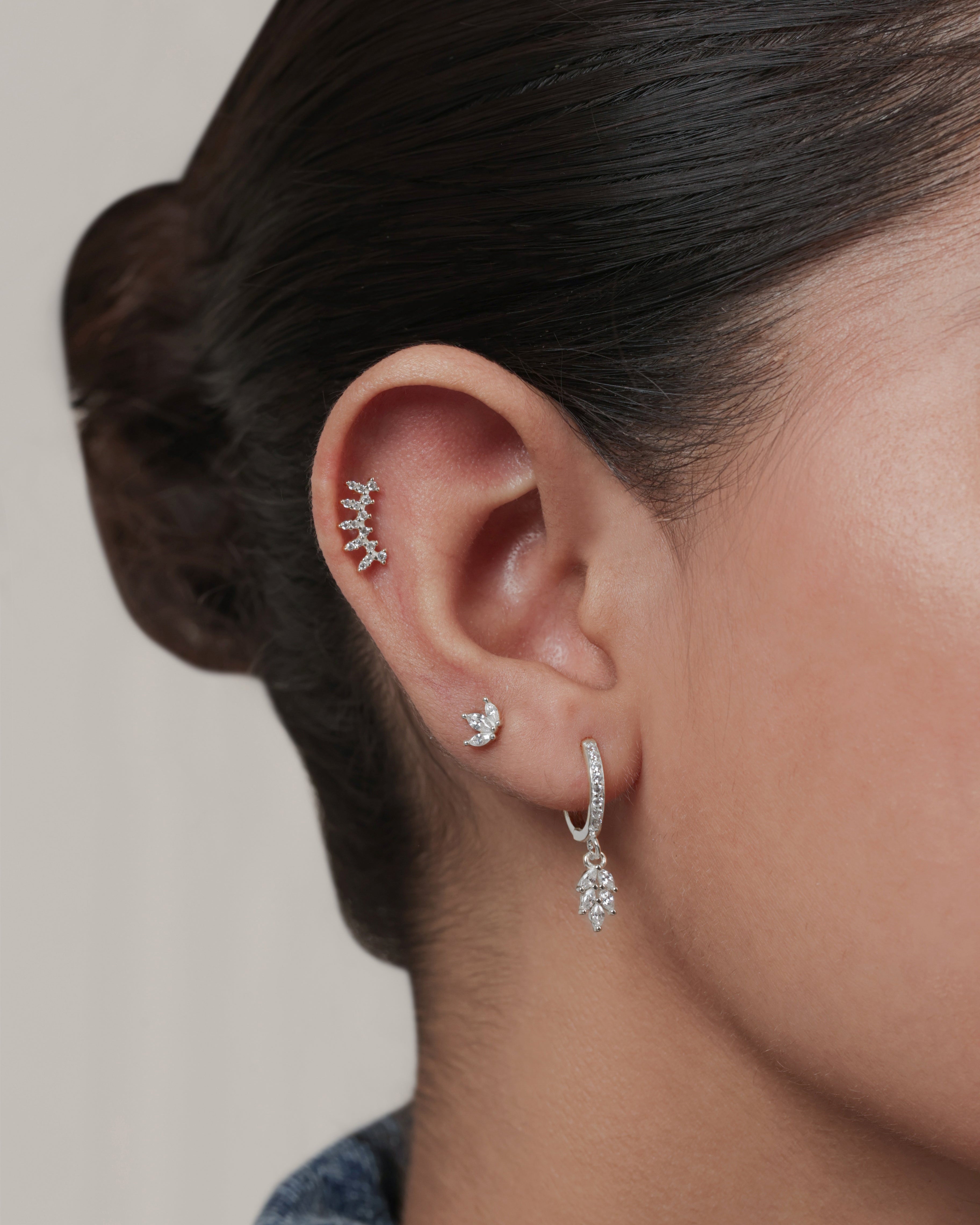 Crown Arc Zircon Stud - Rhodium Plated Flat Back