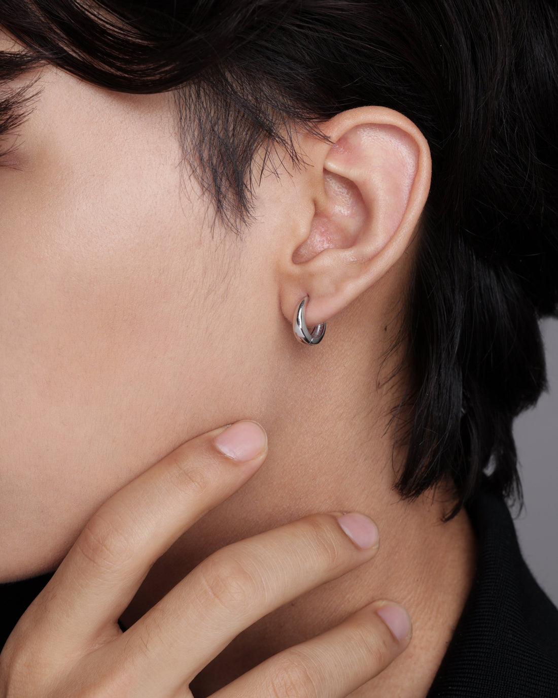Silver Plain Kaju Bali  Hoop Earrings For Men's