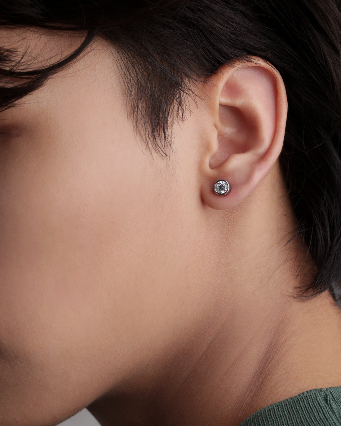 Silver Bezel Mid Size 5MM Stud Earrings For Men's