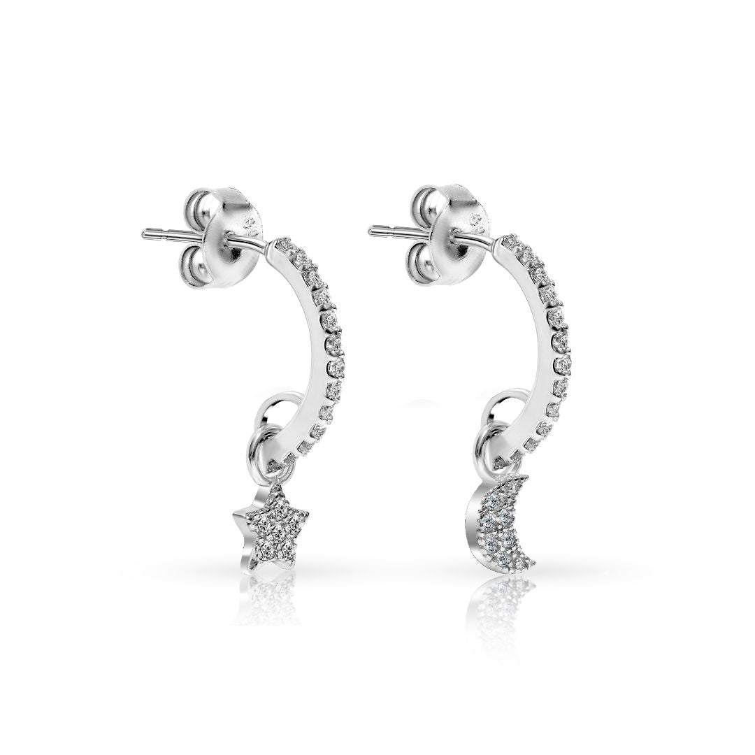 Mismatched half moon star hoop - Pair