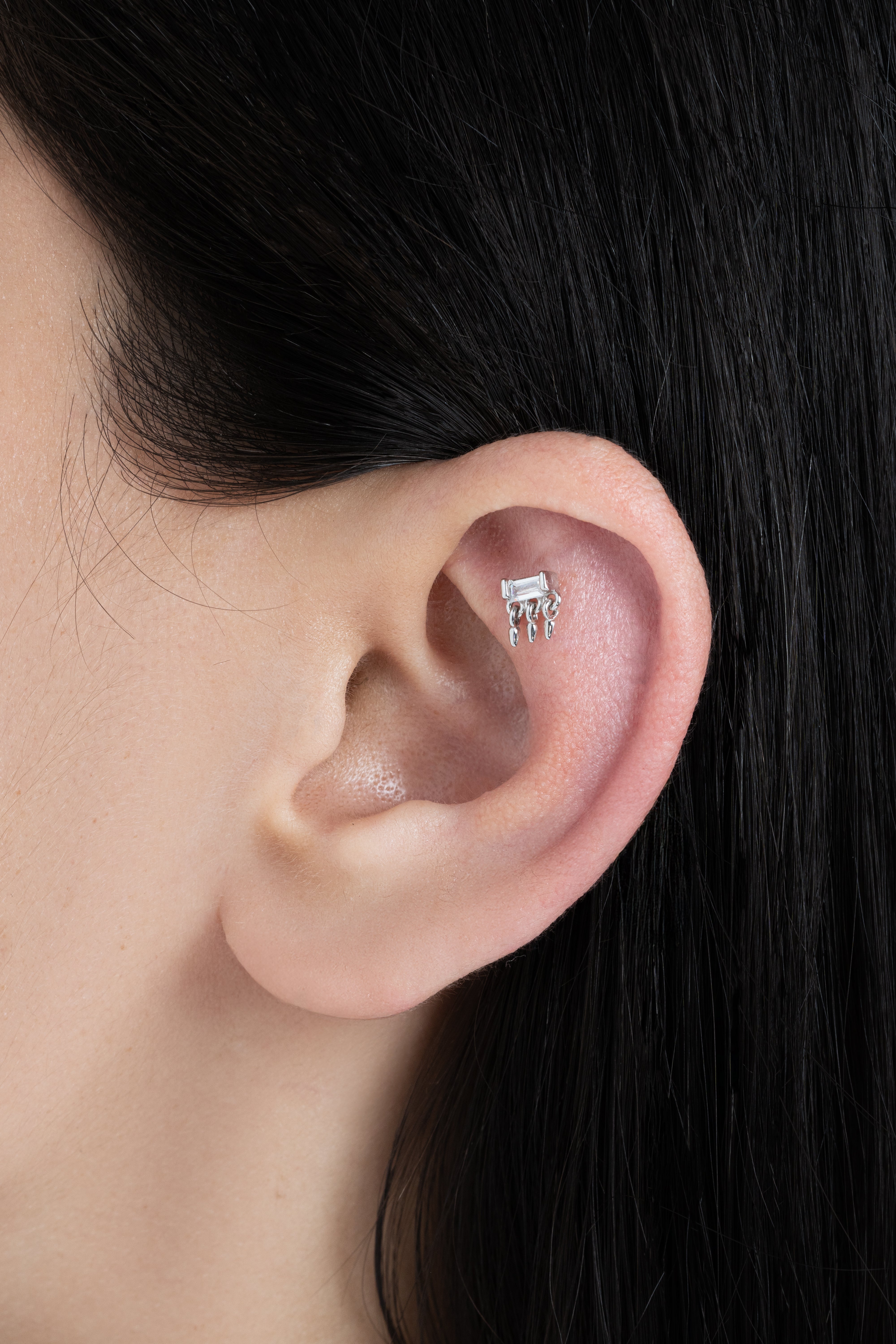 Floating Drops Baguette Stud