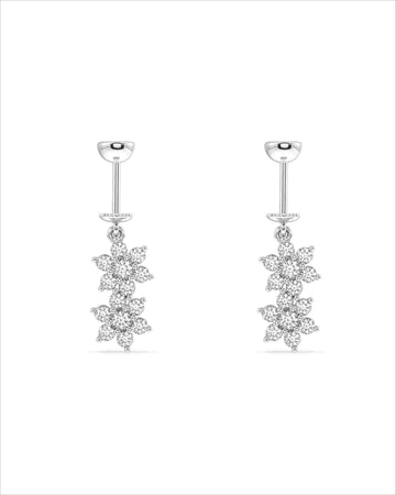 Double Flower Helix Hanging Earrings