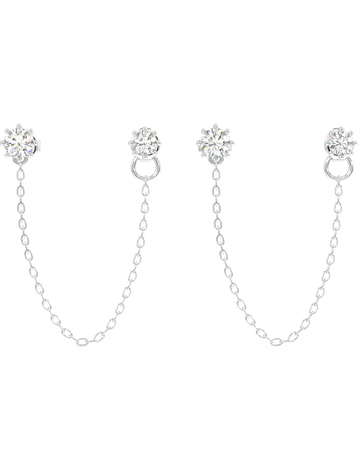 Single Solitaire 3 In 1 Connector Chain Earrings