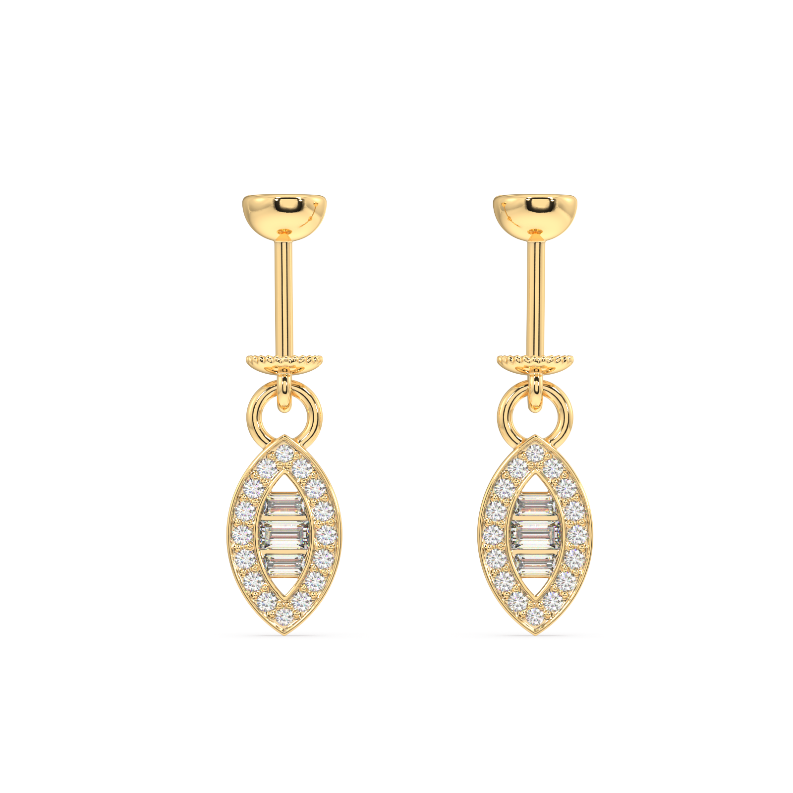 Baguette stone paved Ellipse - screw Helix Hanging - 14k plated