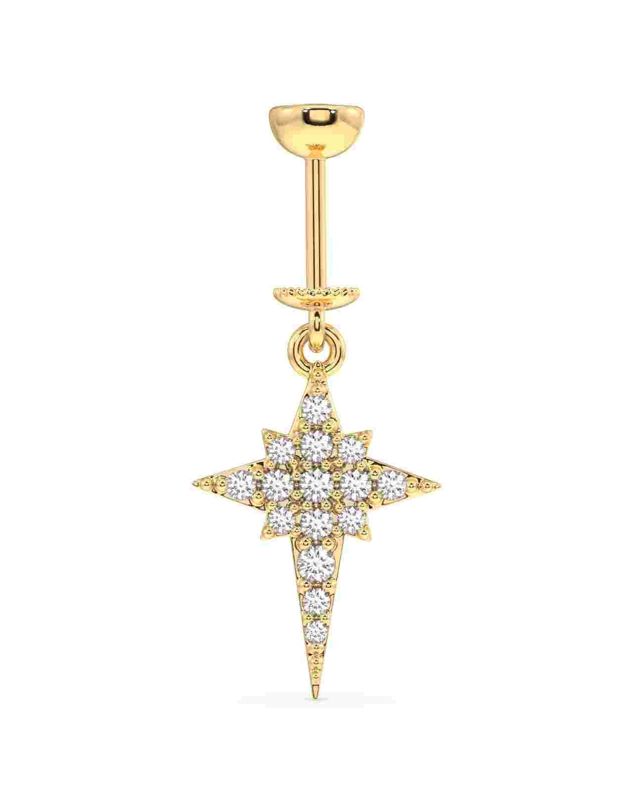 Helix Hanging Earrings - Star Piercing Helix in gold with zircon stones, featuring an elongated star design for a sparkling, elegant look.