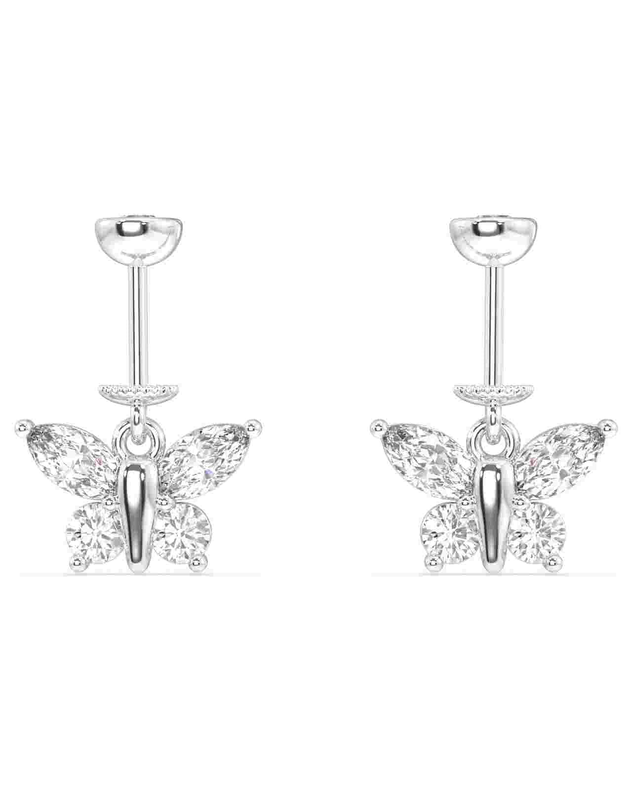 Rhodium MQ Butterfly Hanging Silver Earrings For Helix