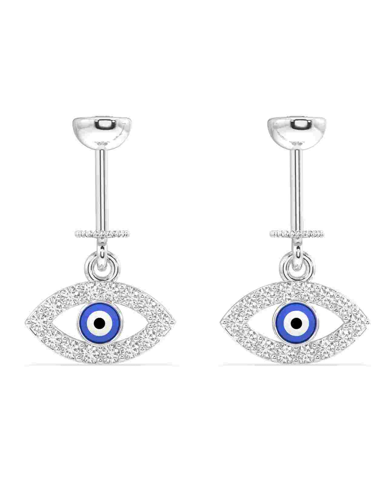 Pair of Enamel Blue Evil Eye Helix Piercings with Pavé Zircon Stones, crafted in sterling silver and adorned with cubic zirconia for a radiant finish.