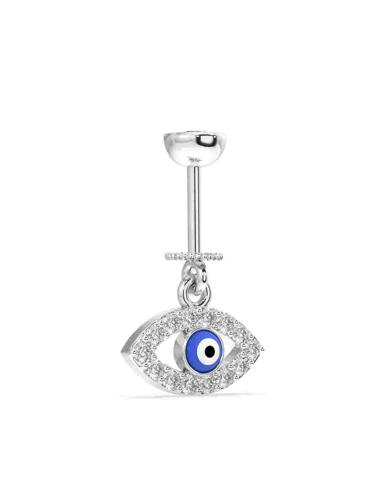 Enamel Blue Evil Eye Helix Piercing with Pavé Zircon Stones in 925 silver, featuring a single dangling charm with sparkling cubic zirconia accents.