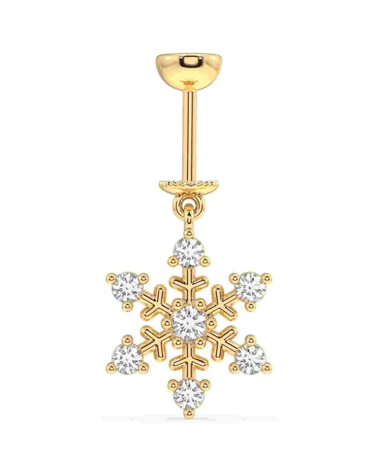 Ice on Ear Snowflake - Helix Earring in gold with crystal accents, featuring a hanging snowflake charm for a wintery look.