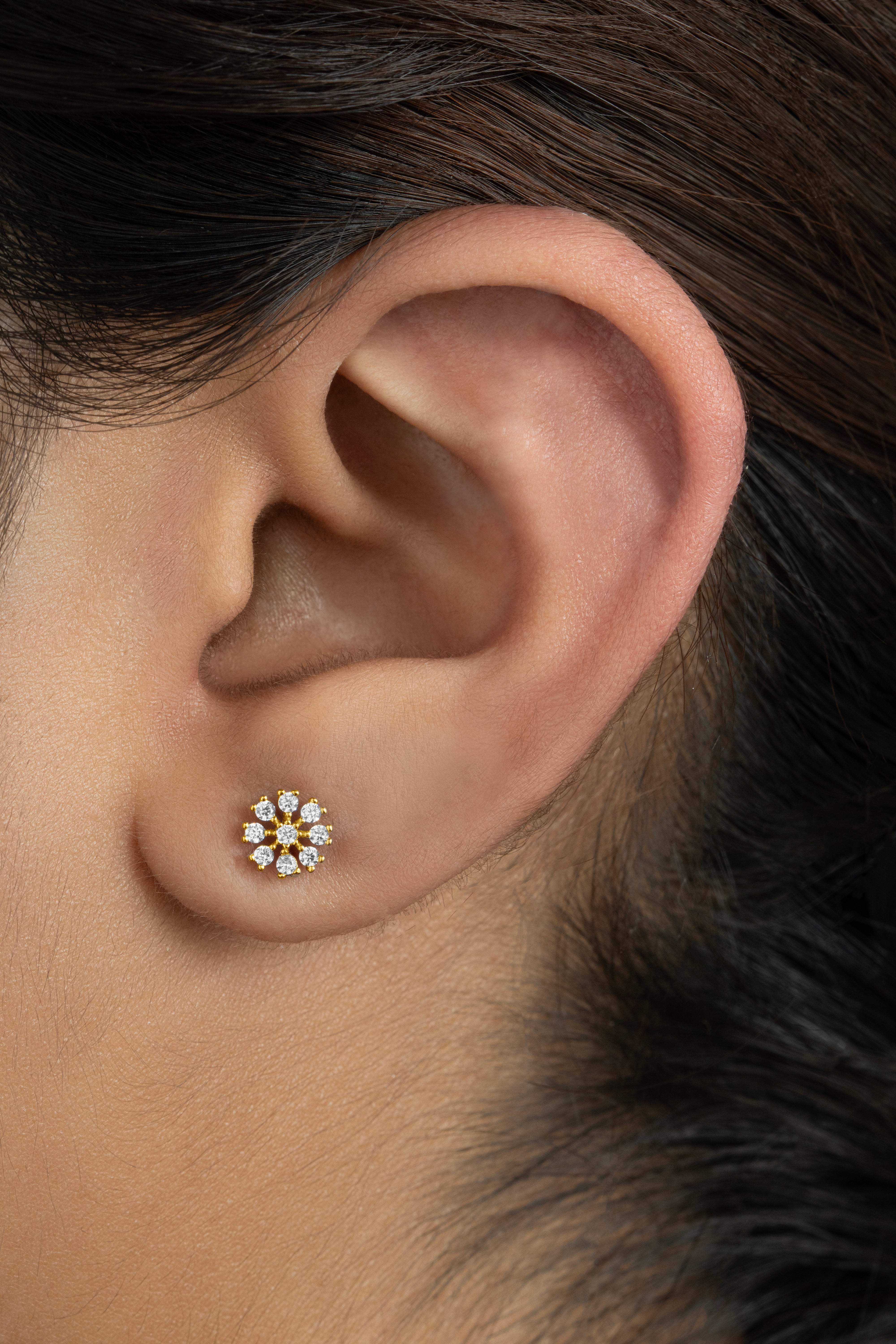 Floral - Flat Back Screw Stud - South Screw - 18K Gold Plated