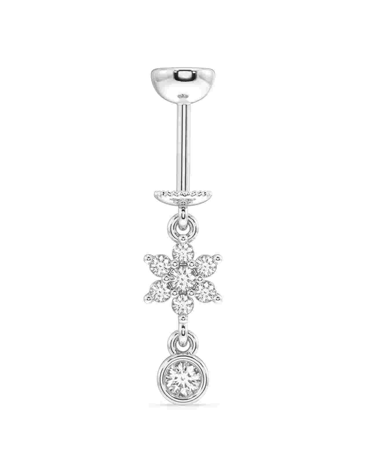 Five Petal Helix Piercing with zircon drop charm in silver tone, featuring marquise-cut stones forming a flower and a dangling round zircon accent.