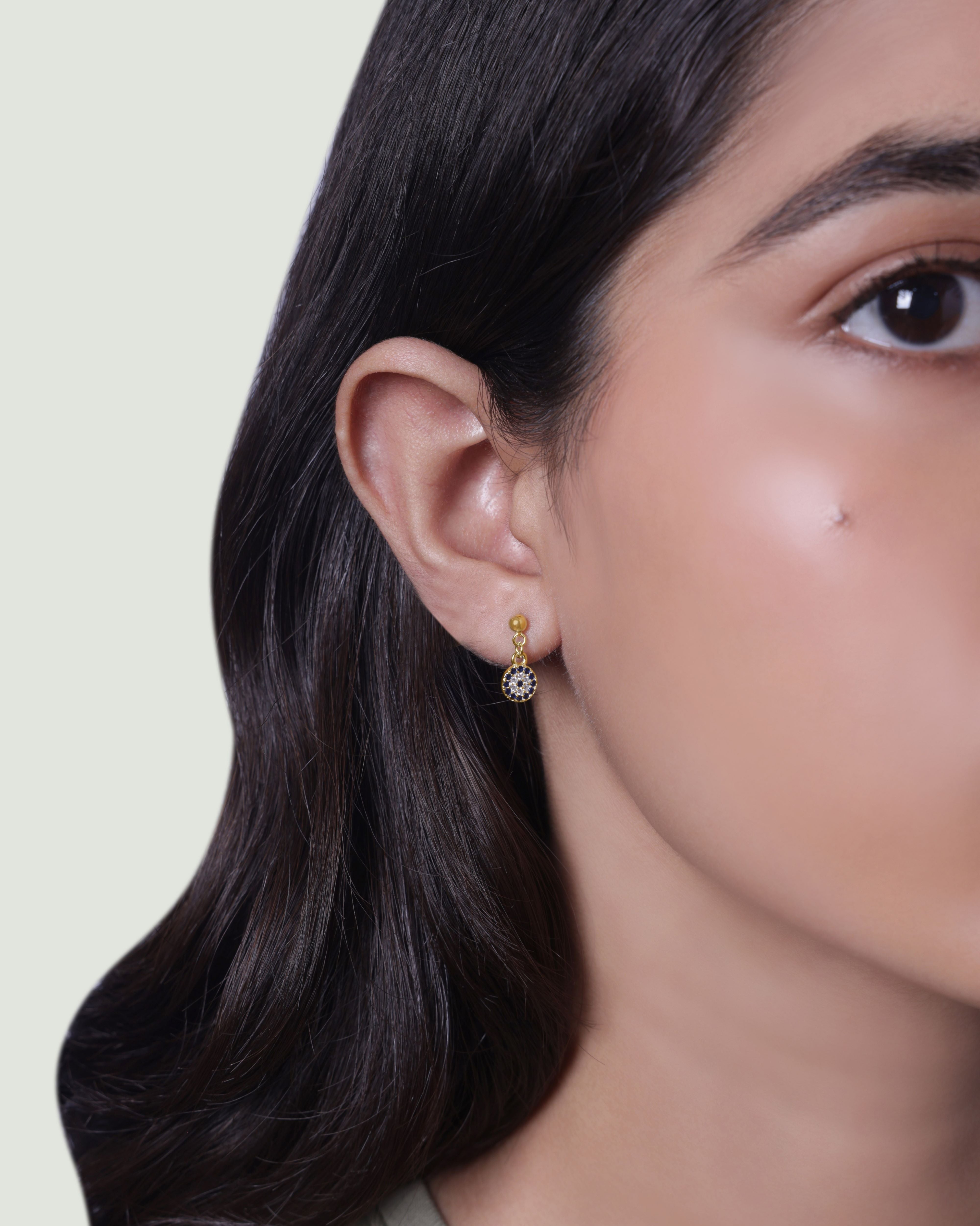Silver Ball With a Zirconia Eye Hanging - Pair