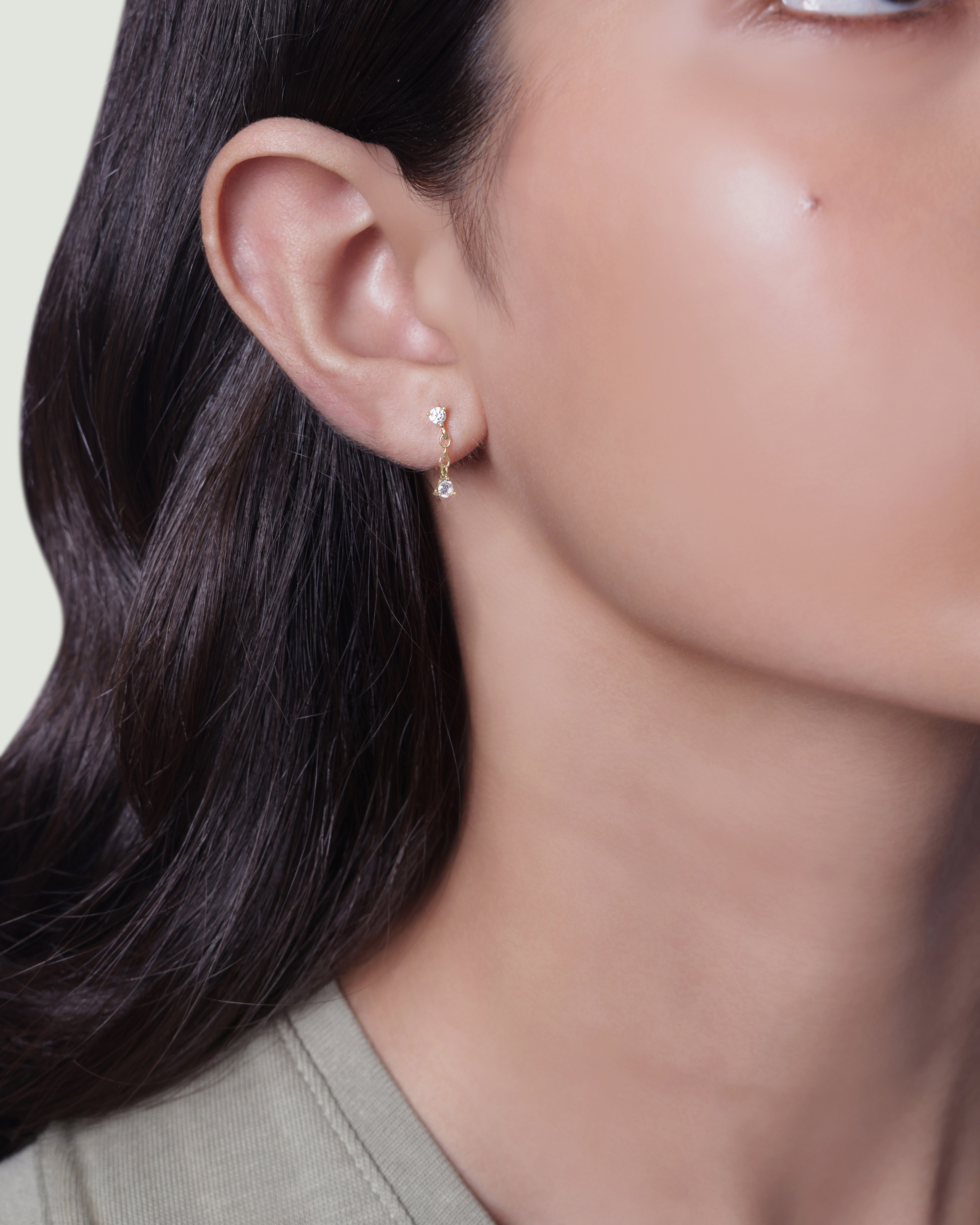 Double Zircon Dangler Studs Earring