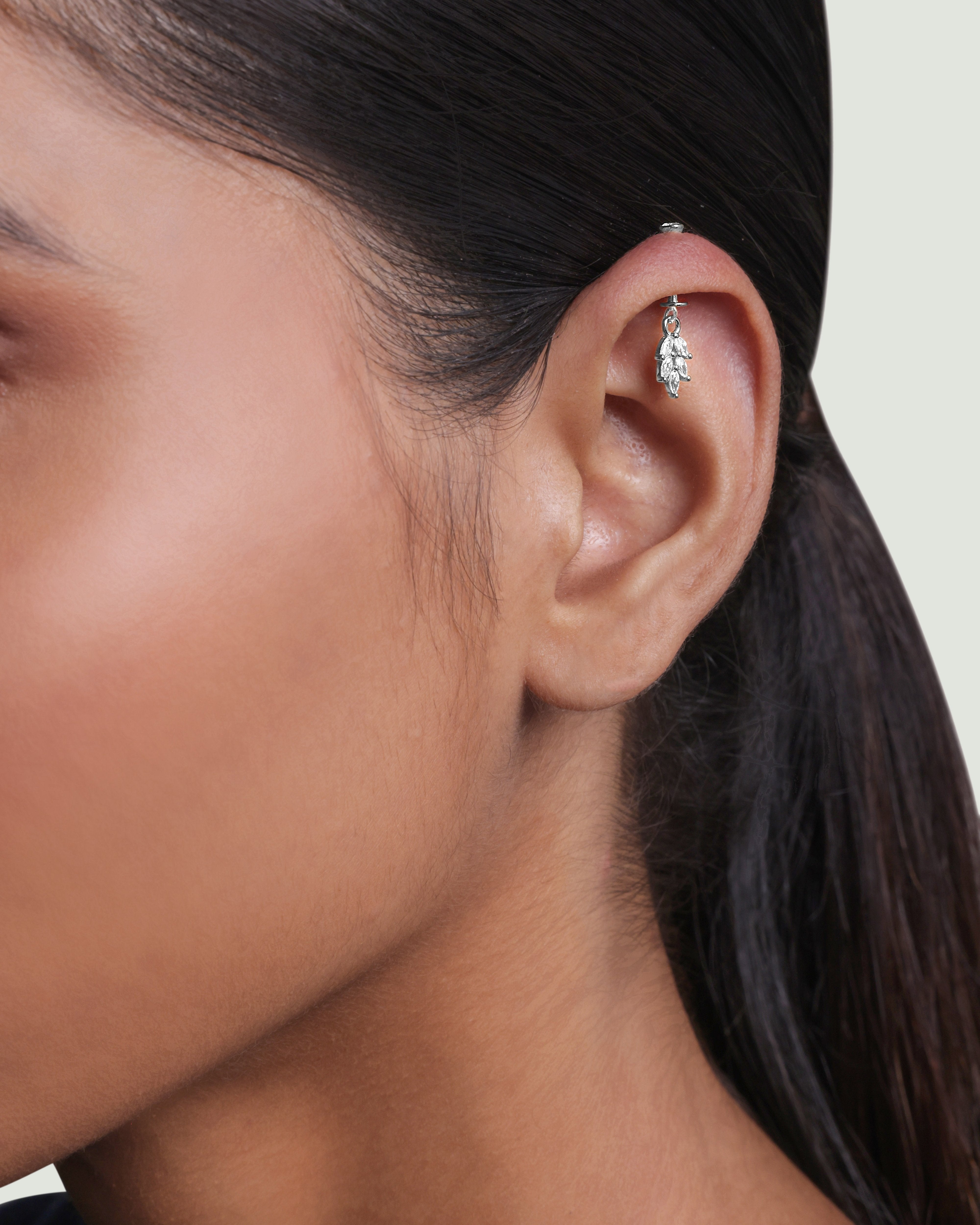 Zircon Leaf Screw Helix Hanging Earrings