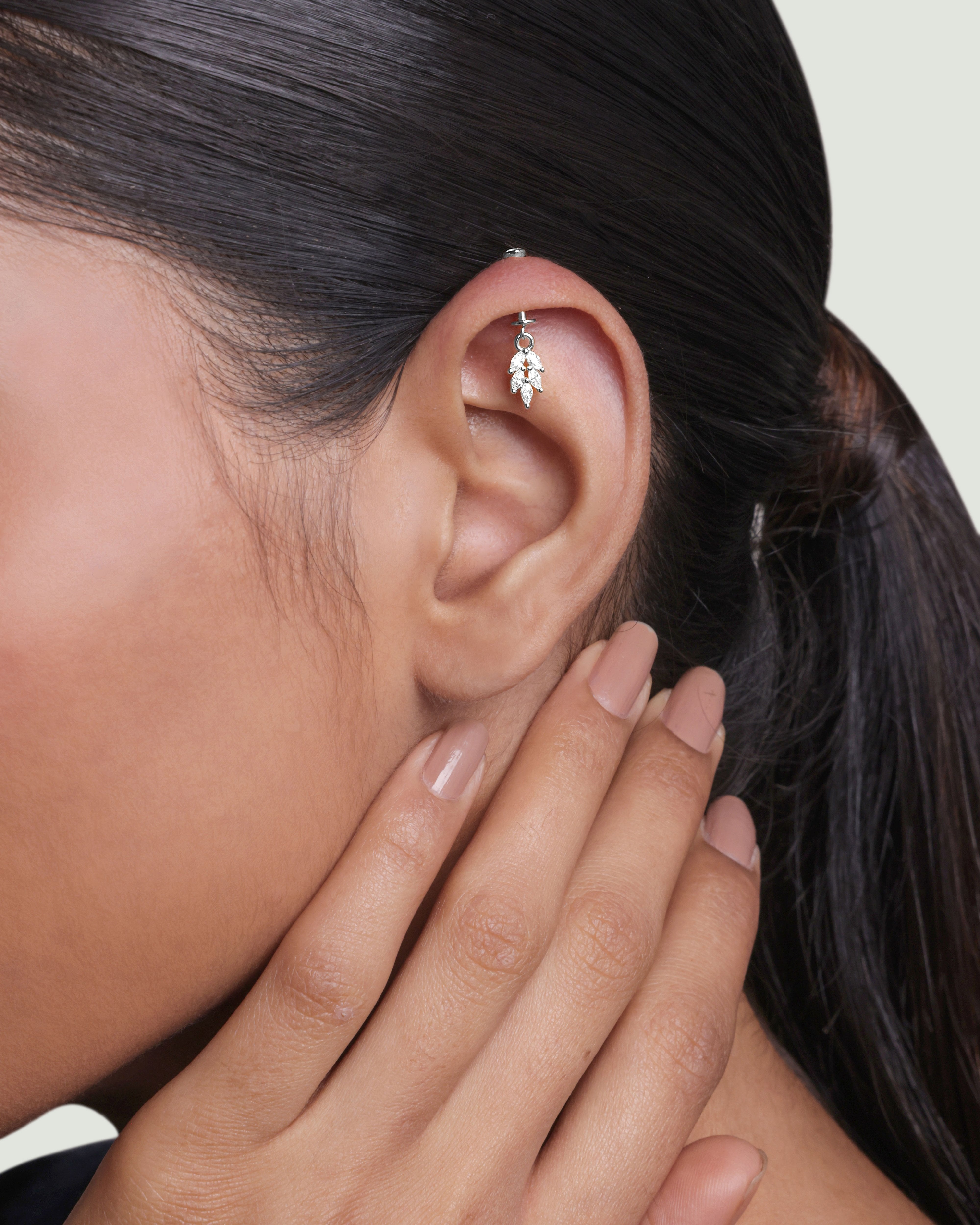 Zircon Leaf Screw Helix Hanging Earrings