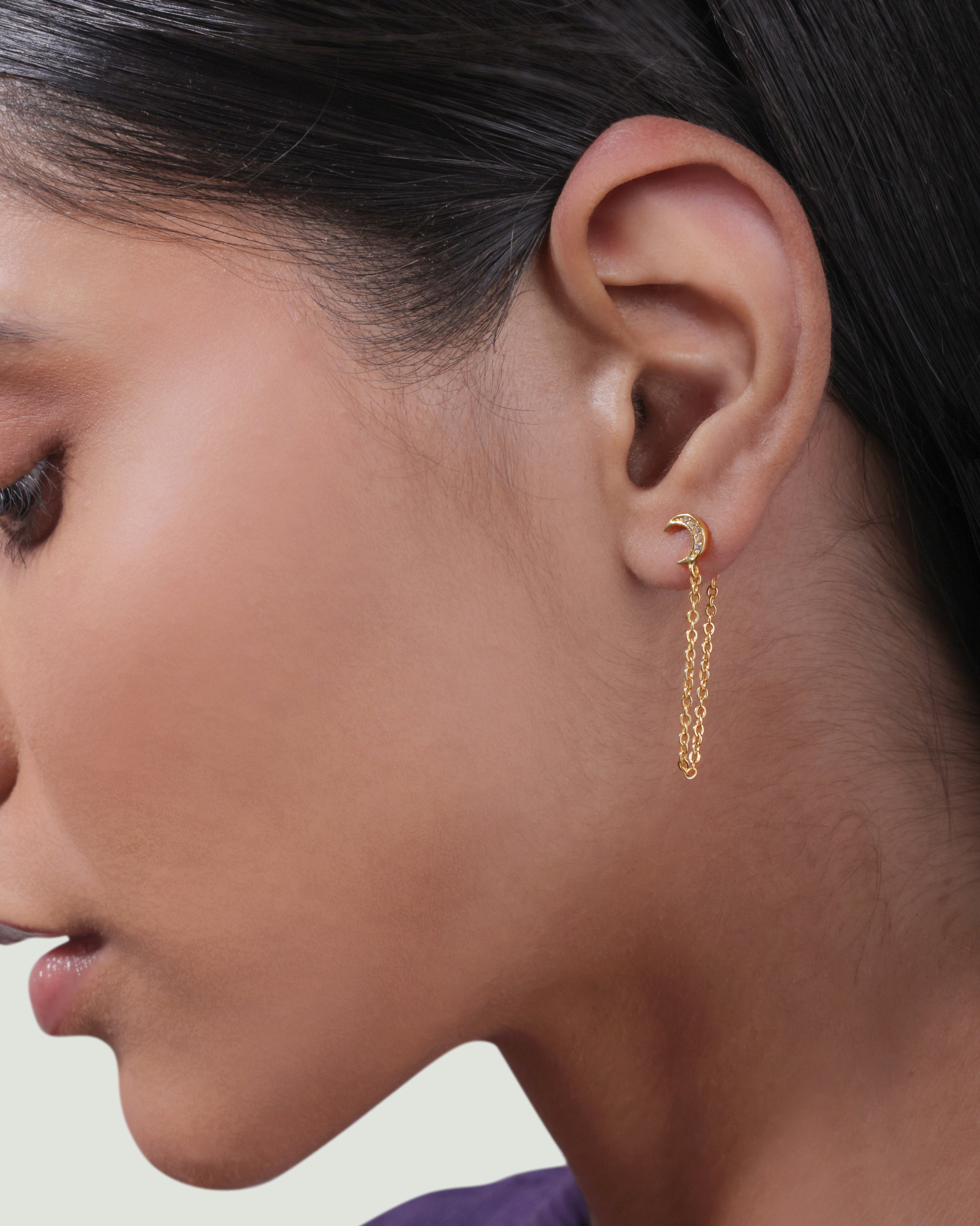 Crescent Moon Chain Earrings