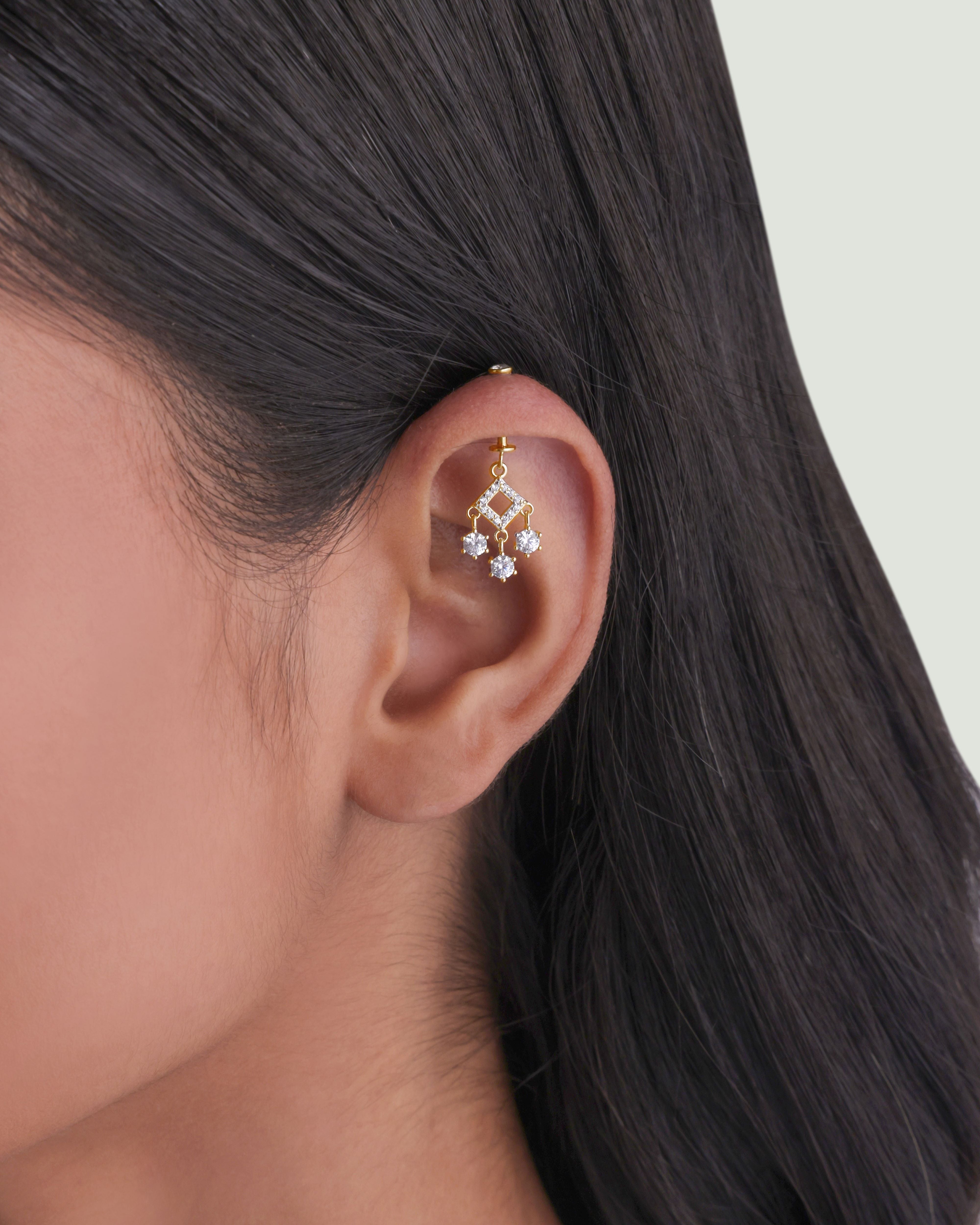 Solitaire Droplets Helix Hanging Earrings - Main Image