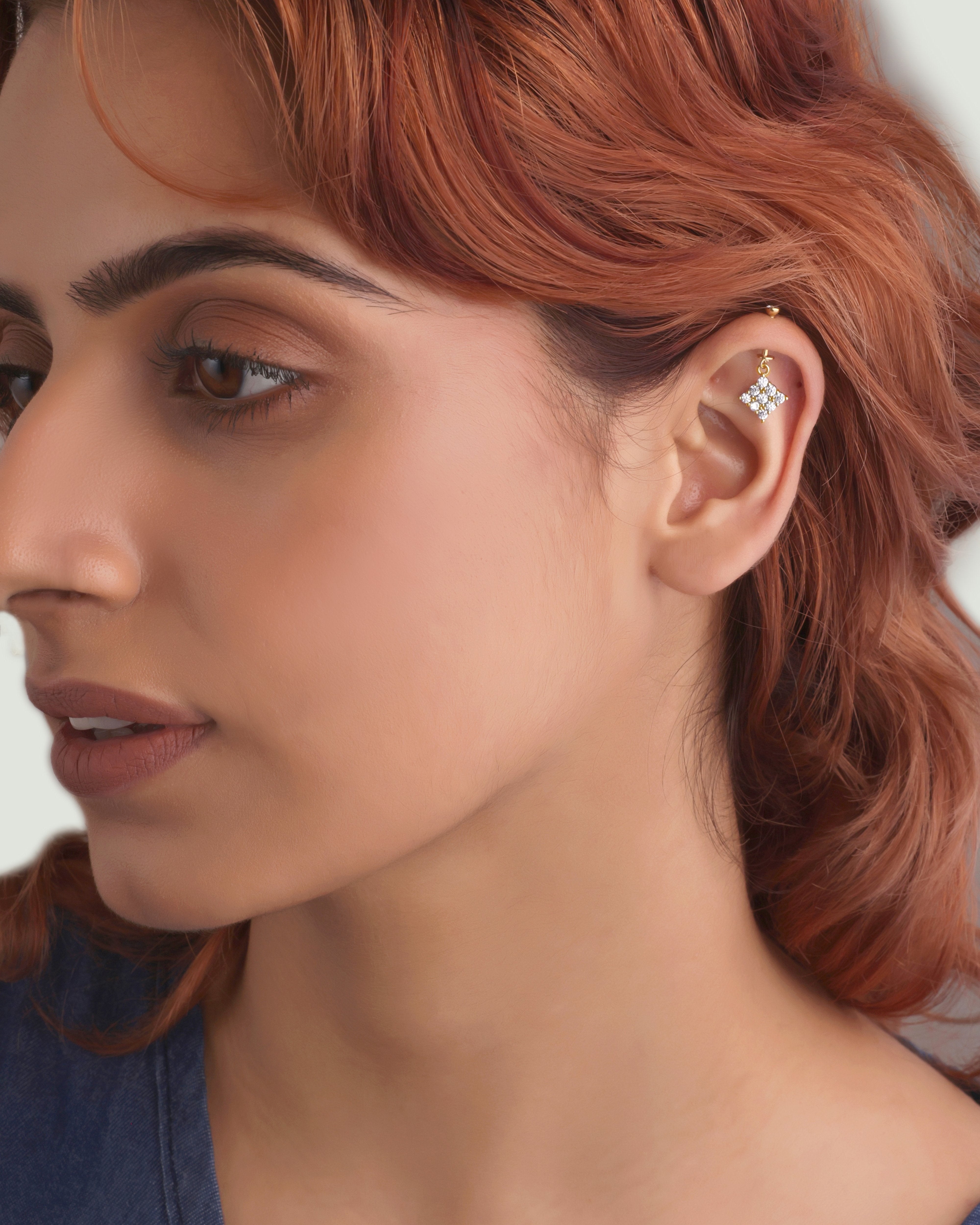 Zirconia Square - Helix Hanging - 14K Gold Plated