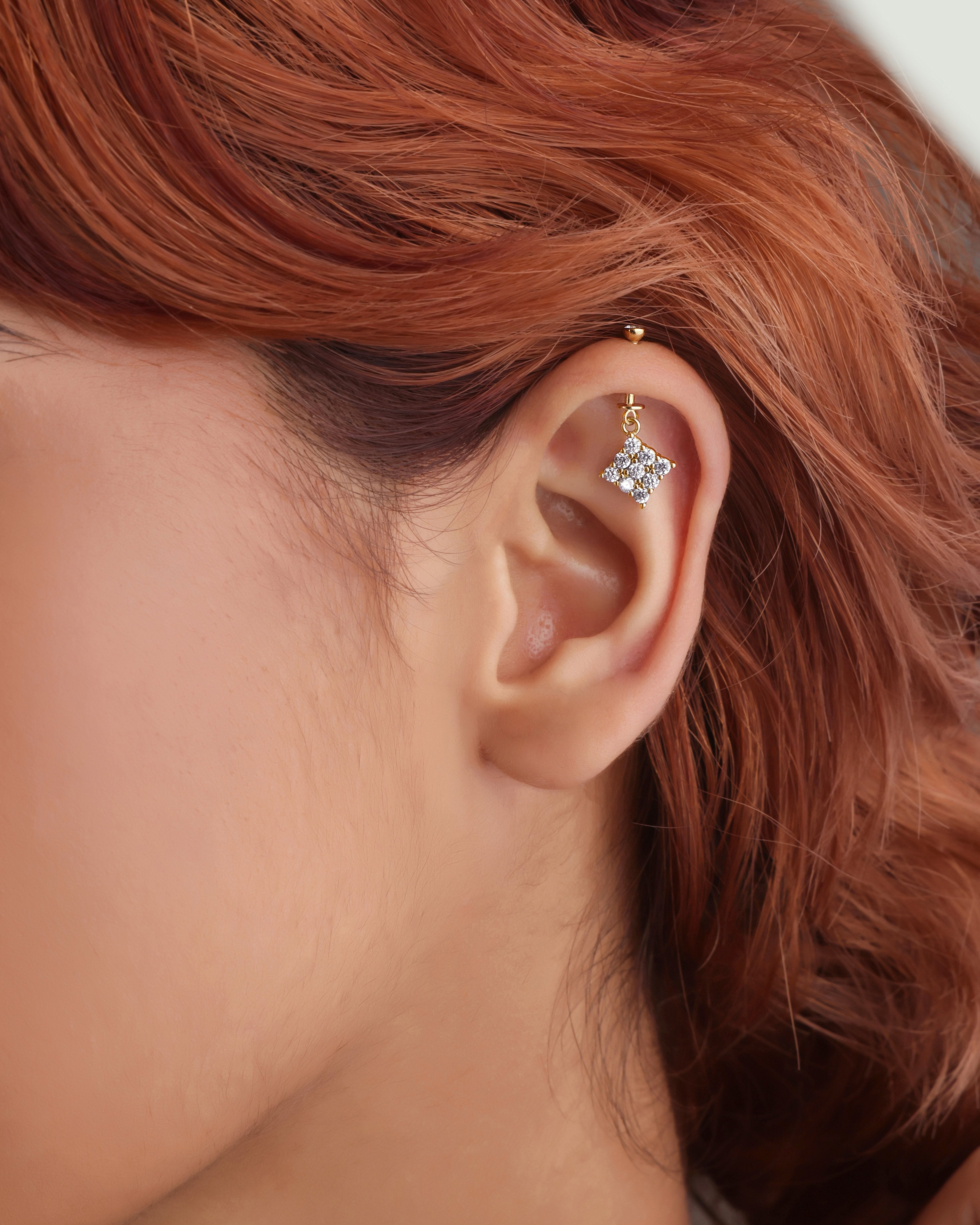 Zirconia Square - Helix Hanging - 14K Gold Plated