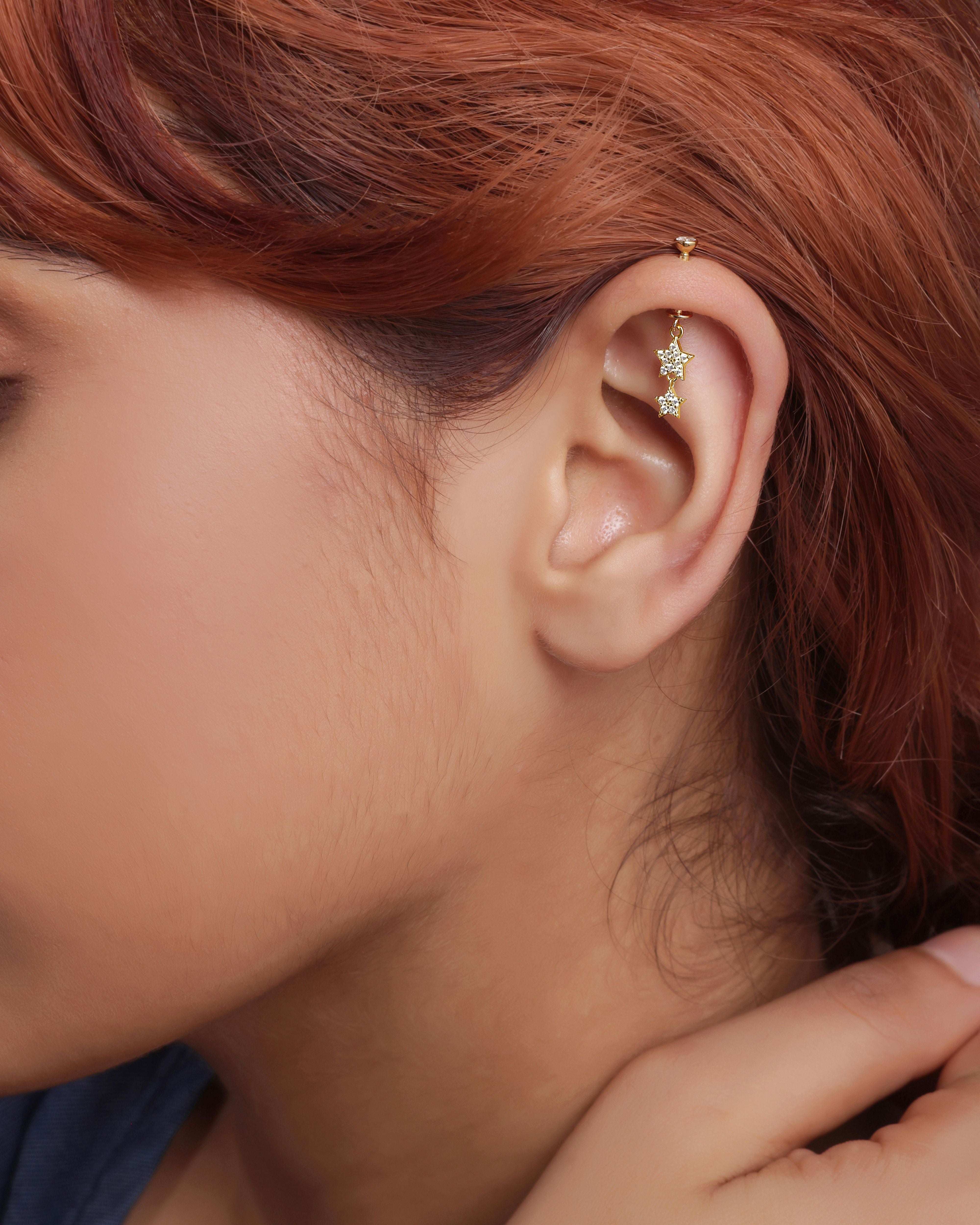 Zirconia Star Droplets - Helix Hanging - 14K Gold Plated