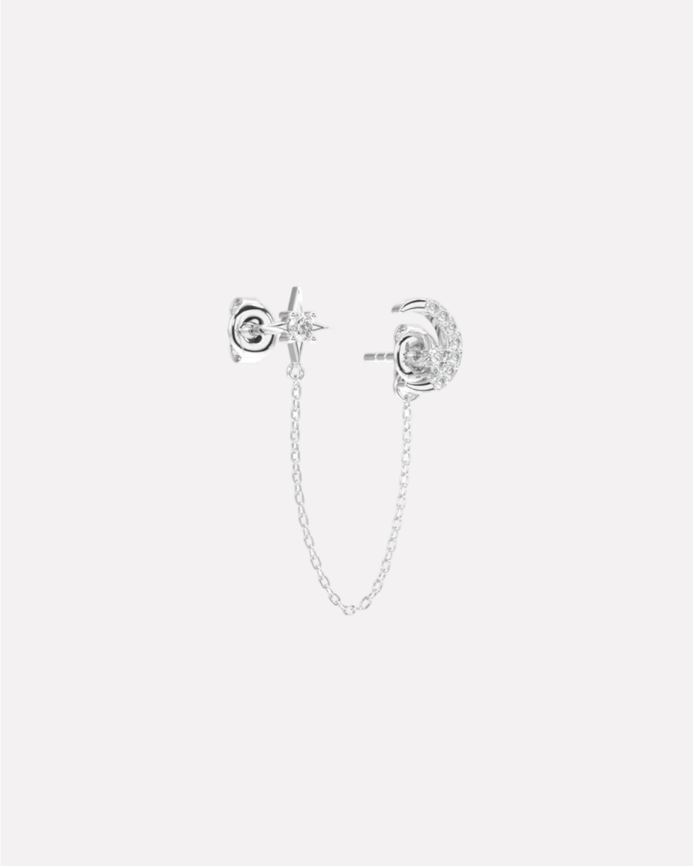 Moon Star 3 In Connector Chain Earrings