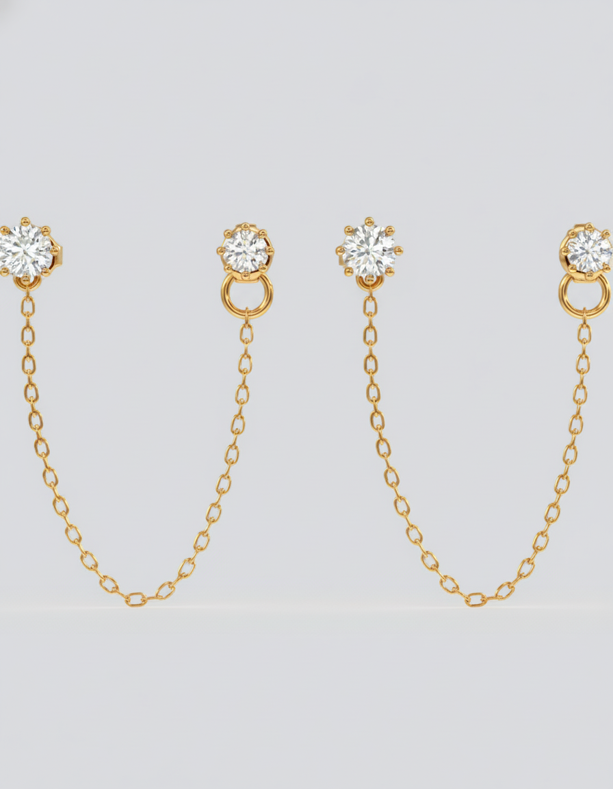 Single Solitaire 3 In 1 Connector Chain Earrings