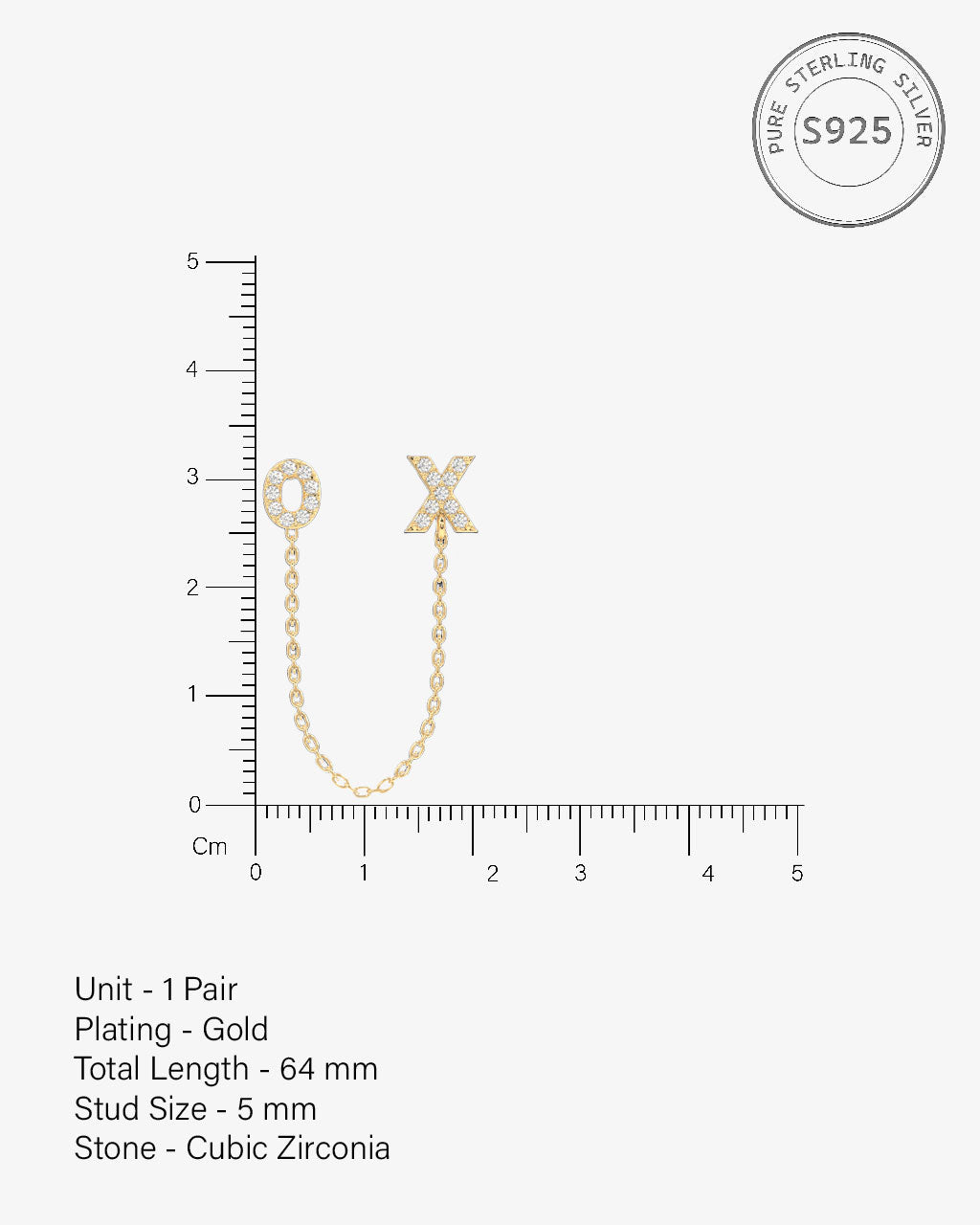 Xo - 3 In 1 Chain Connector Earrings