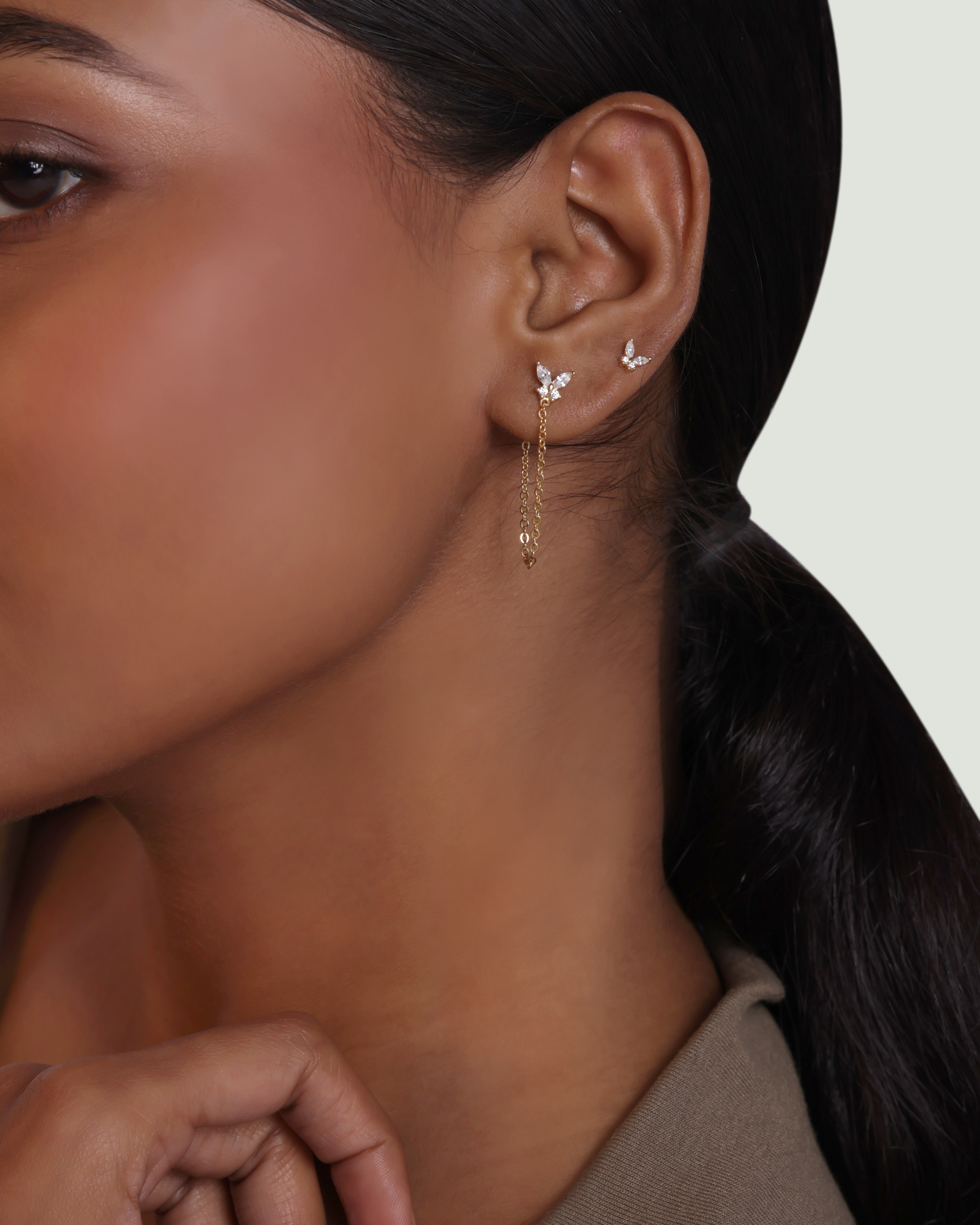 Zircon Butterfly 3 In 1 Connector Chain Earrings