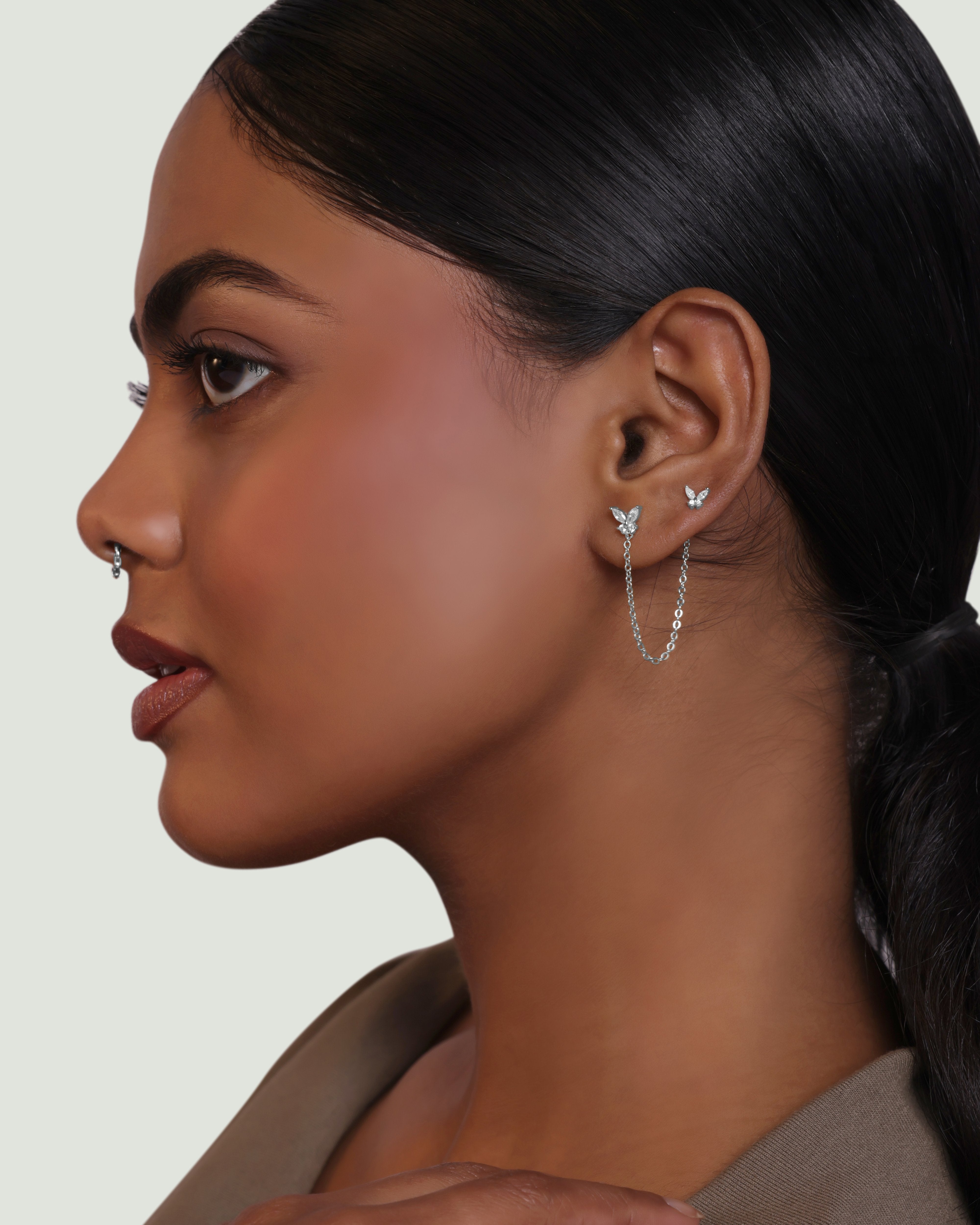Zircon Butterfly 3 In 1 Connector Chain Earrings