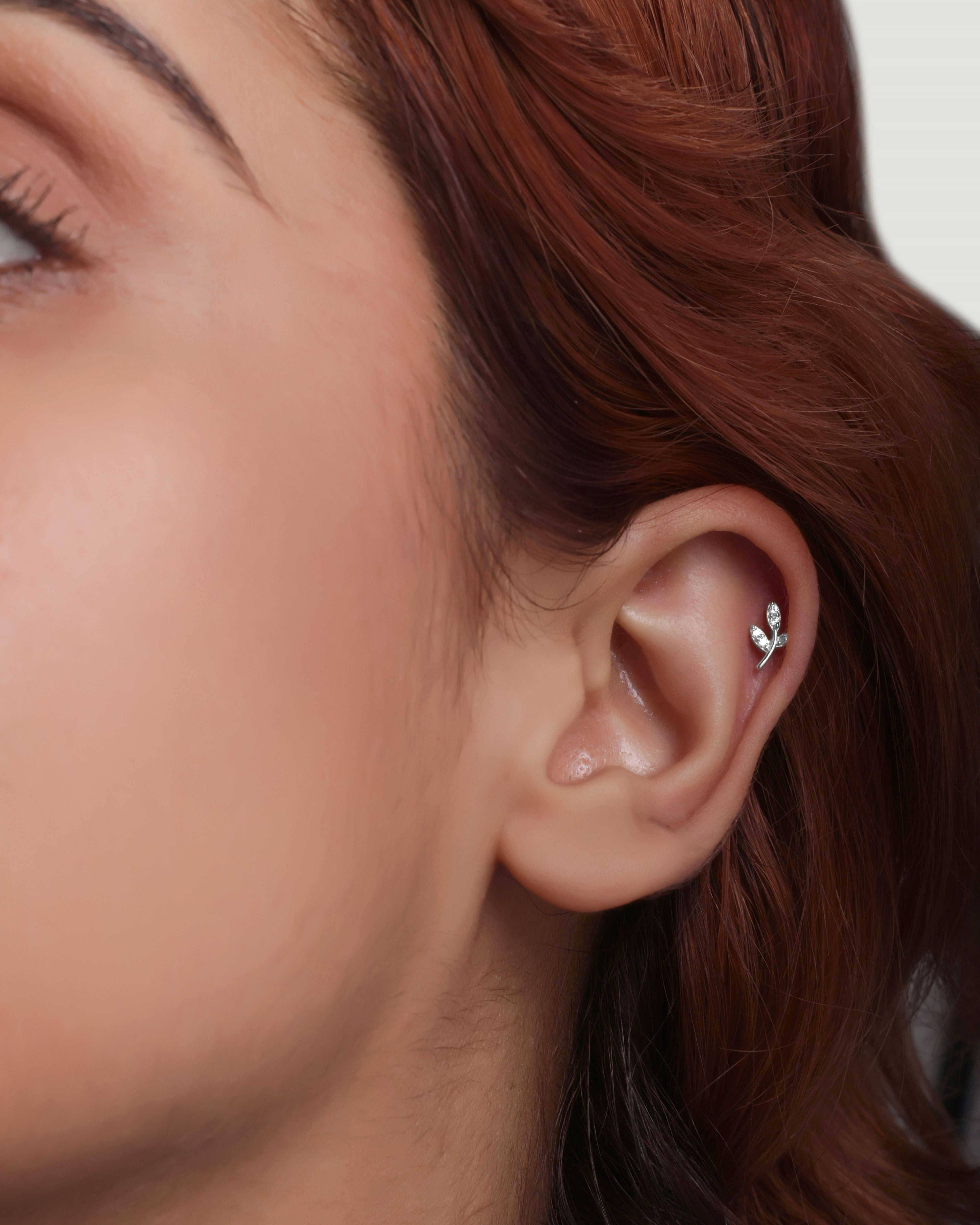Minimal cz paved leaf stud pair