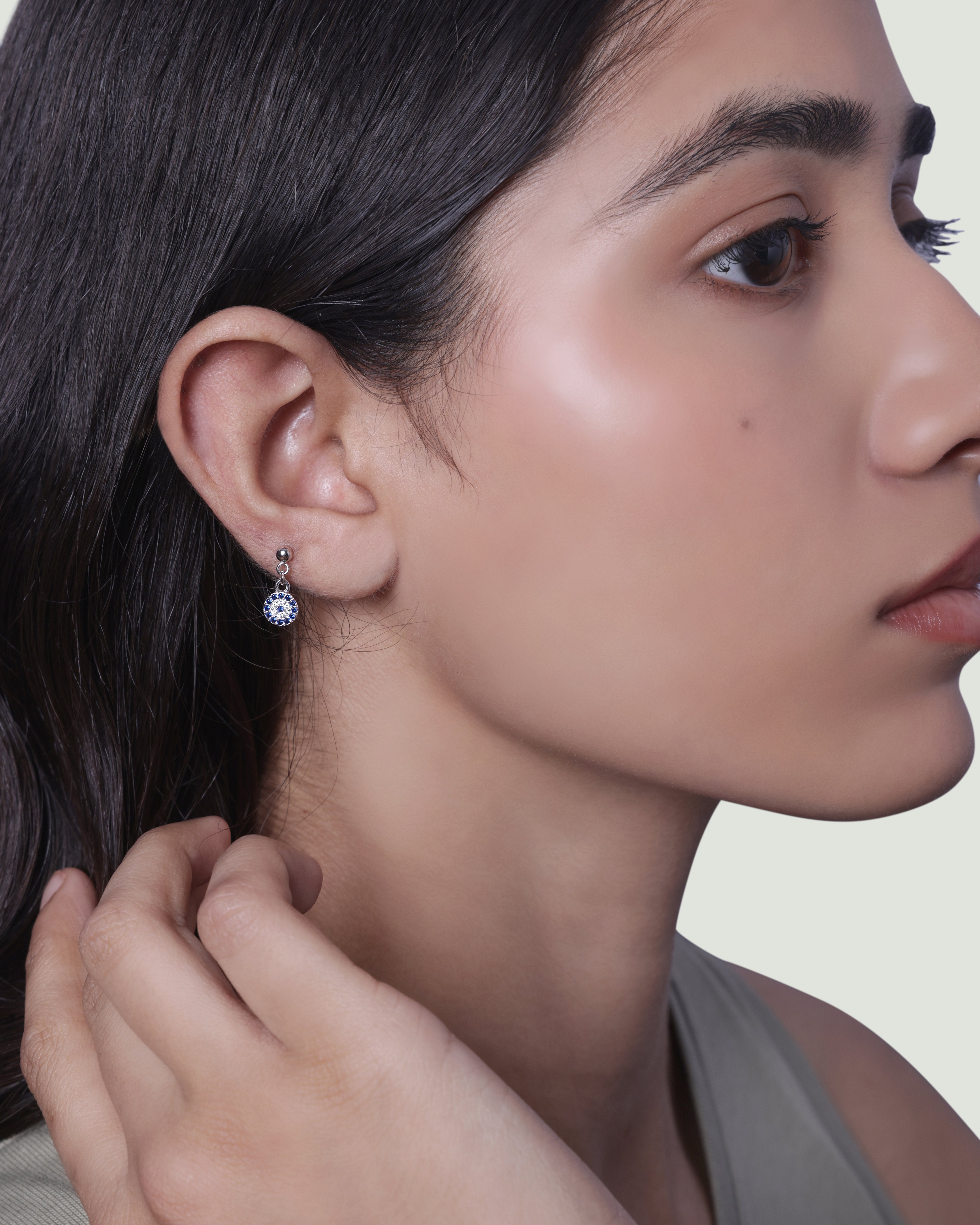 Silver Ball Eye Hanging Studs Earring