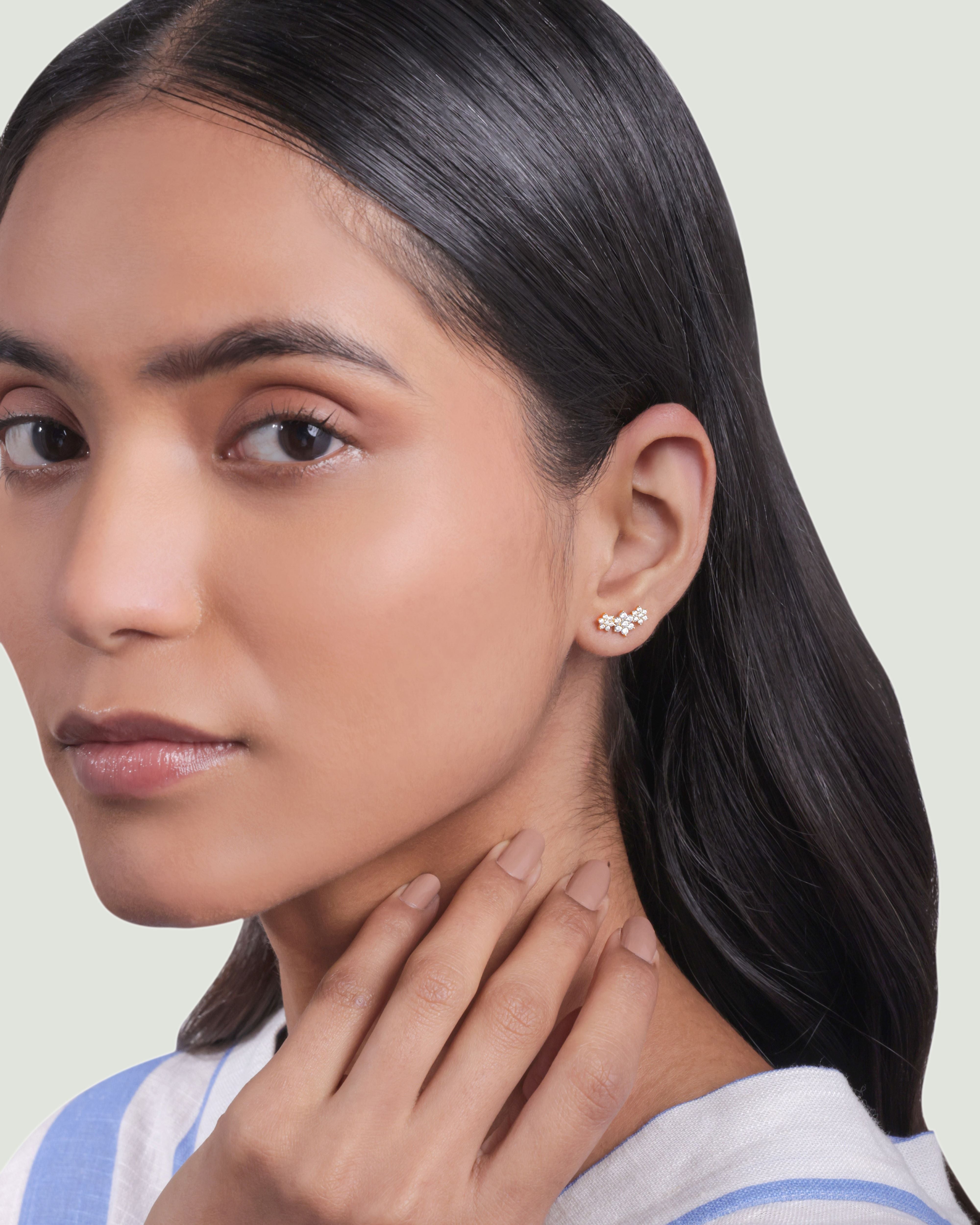 Three Flower Cluster Stud Earrings