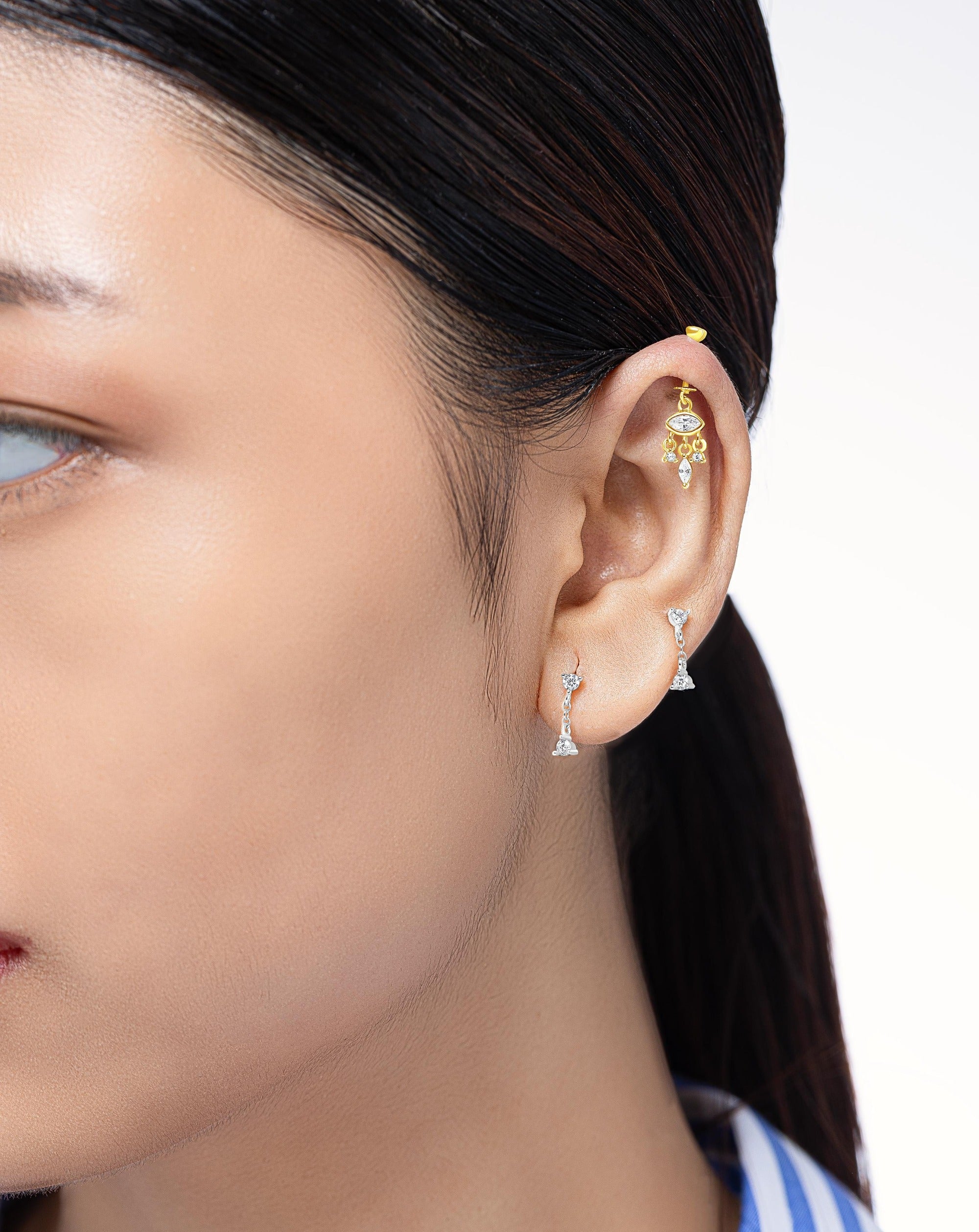 Zircon shedding eye - screw Helix Hanging - 14k gold plated