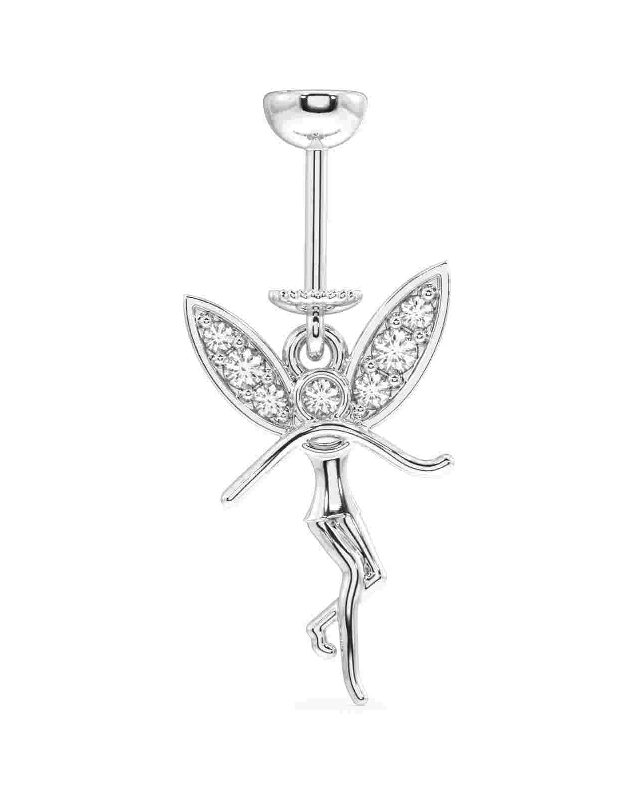 Flying Angel Helix Jewelry charm with crystal-studded wings and silver body, designed for helix piercings with elegant stone details.