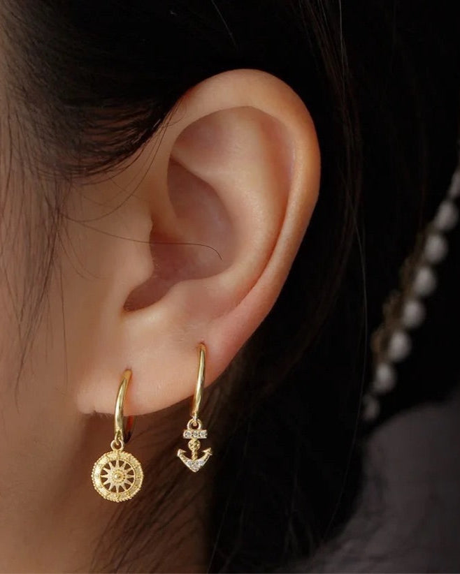 Anchor charm hoop - Pair