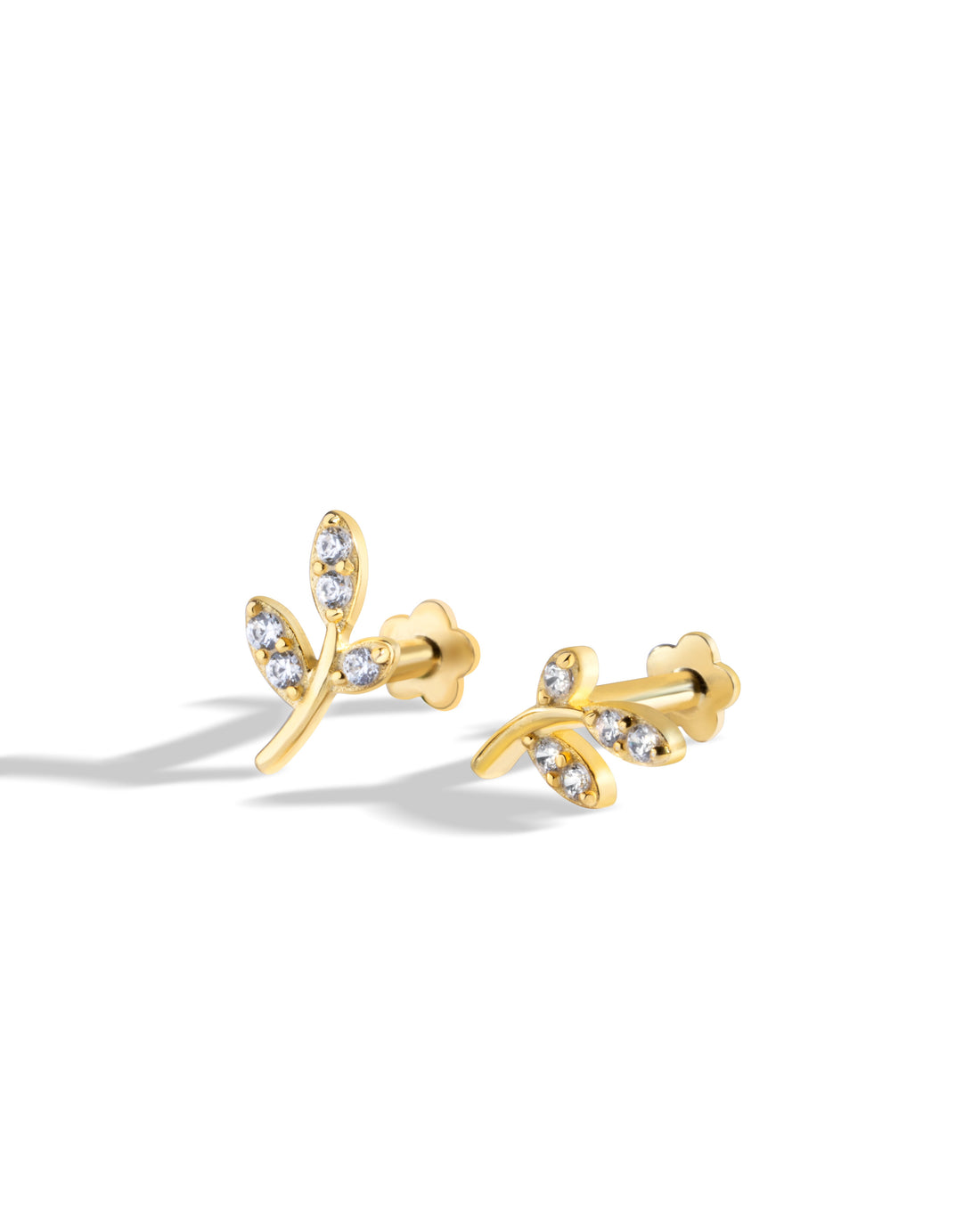 Curvy Leaf Flat Back Screw Stud Earrings